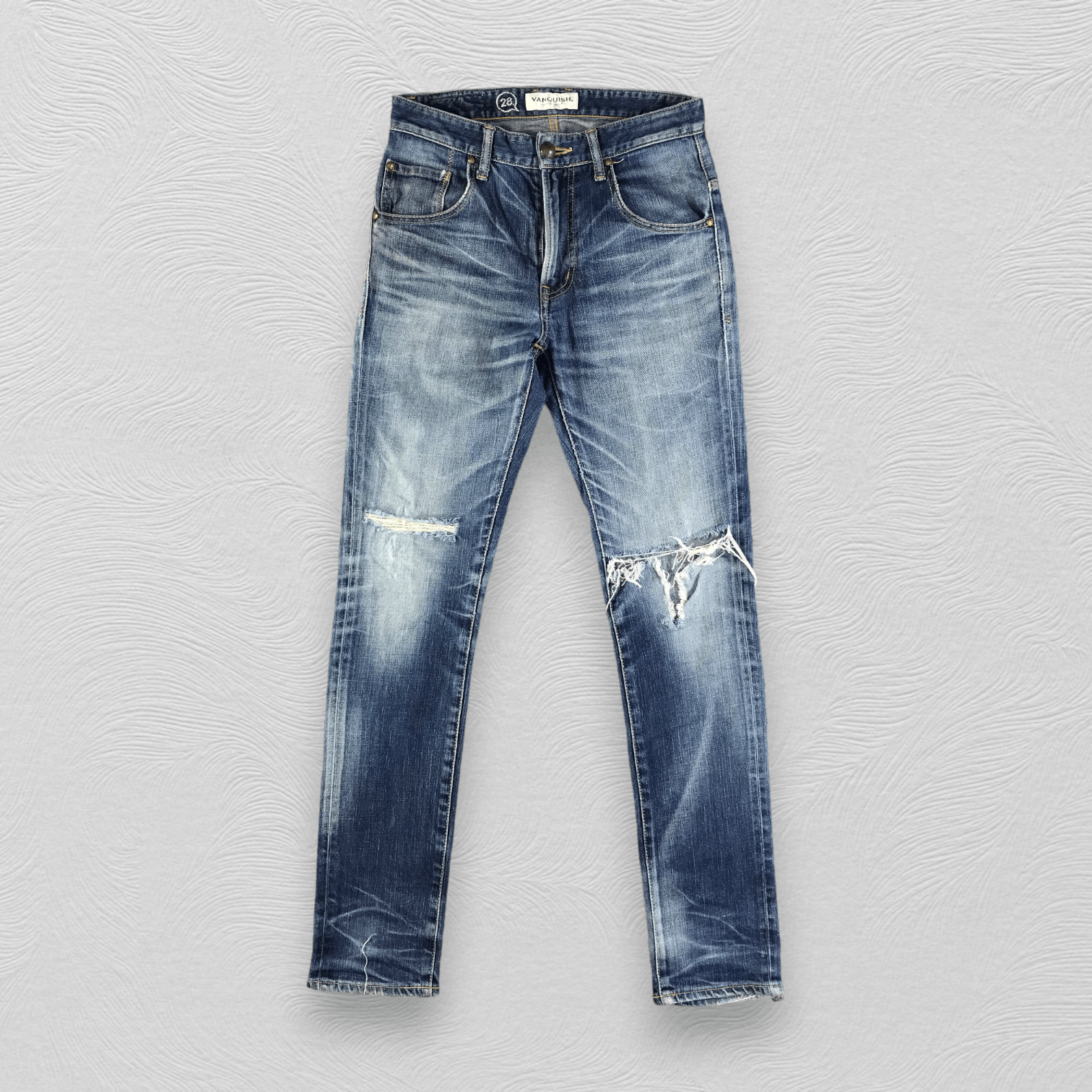 image of Distressed Denim x Vanquish Skinny Jeans Ripped Denim Kj2414 in Blue, Men's (Size 28)
