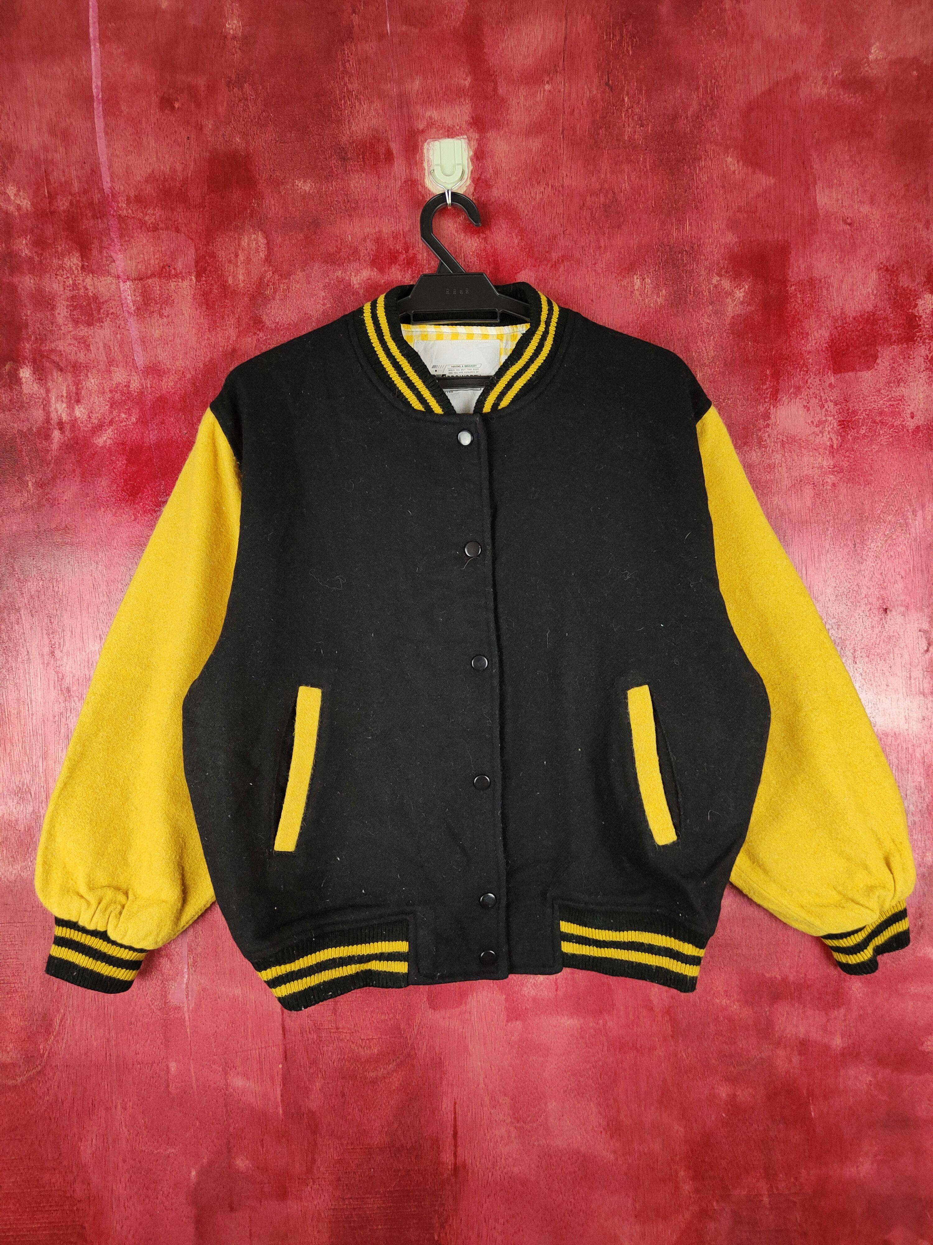 Japanese Brand Words Worth Black/Yellow plain Sweater varsity #4300 Size US S / EU 44-46 / 1 - 1 Thumbnail