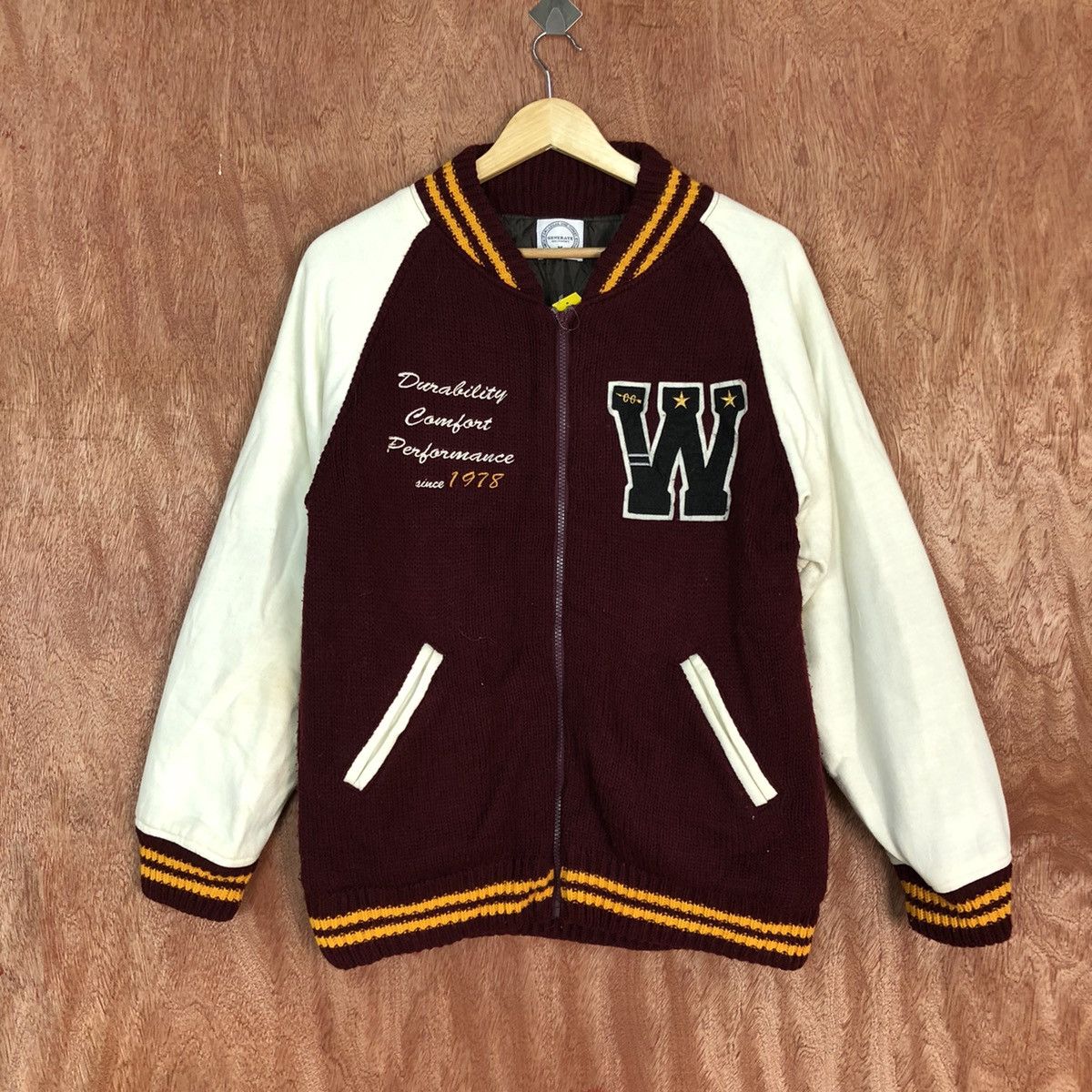 Japanese Brand DLL Generate Maroon Varstiy Jacket #1672 Size US M / EU 48-50 / 2 - 1 Thumbnail