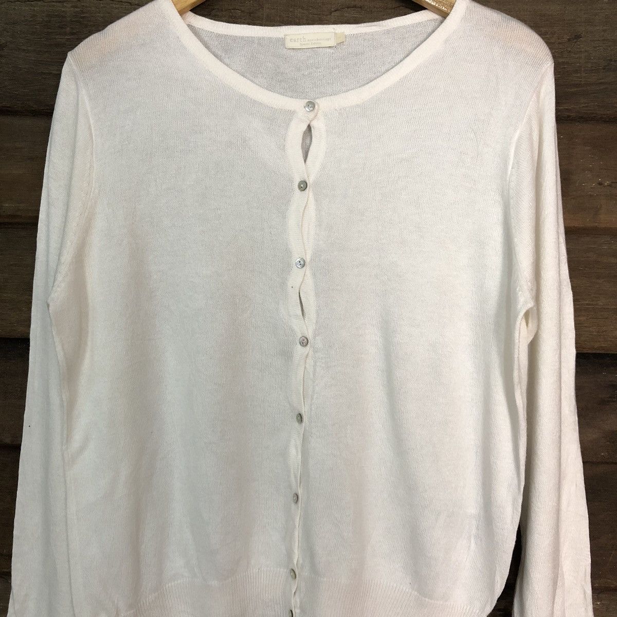 Homespun Knitwear × Japanese Brand Earth Music & Econology White Patterned Cardigans #7306 Size M / US 6-8 / IT 42-44 - 5 Thumbnail