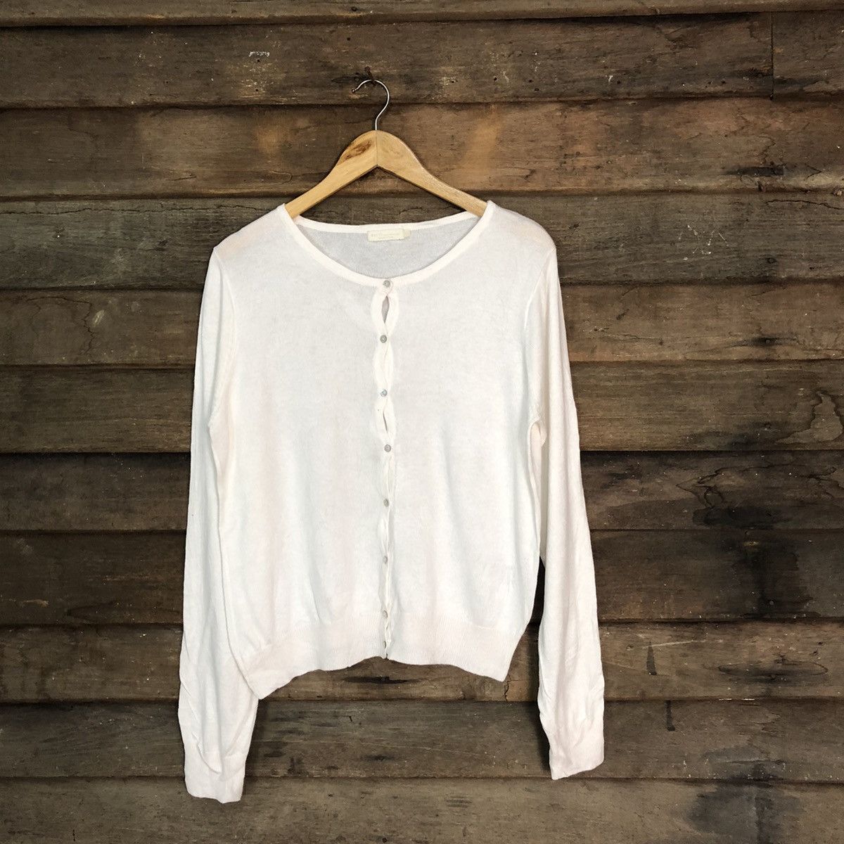 Homespun Knitwear × Japanese Brand Earth Music & Econology White Patterned Cardigans #7306 Size M / US 6-8 / IT 42-44 - 1 Thumbnail