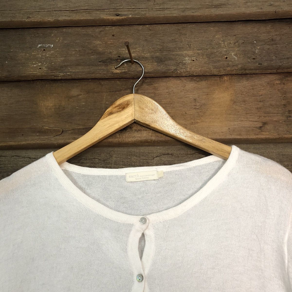 Homespun Knitwear × Japanese Brand Earth Music & Econology White Patterned Cardigans #7306 Size M / US 6-8 / IT 42-44 - 4 Thumbnail
