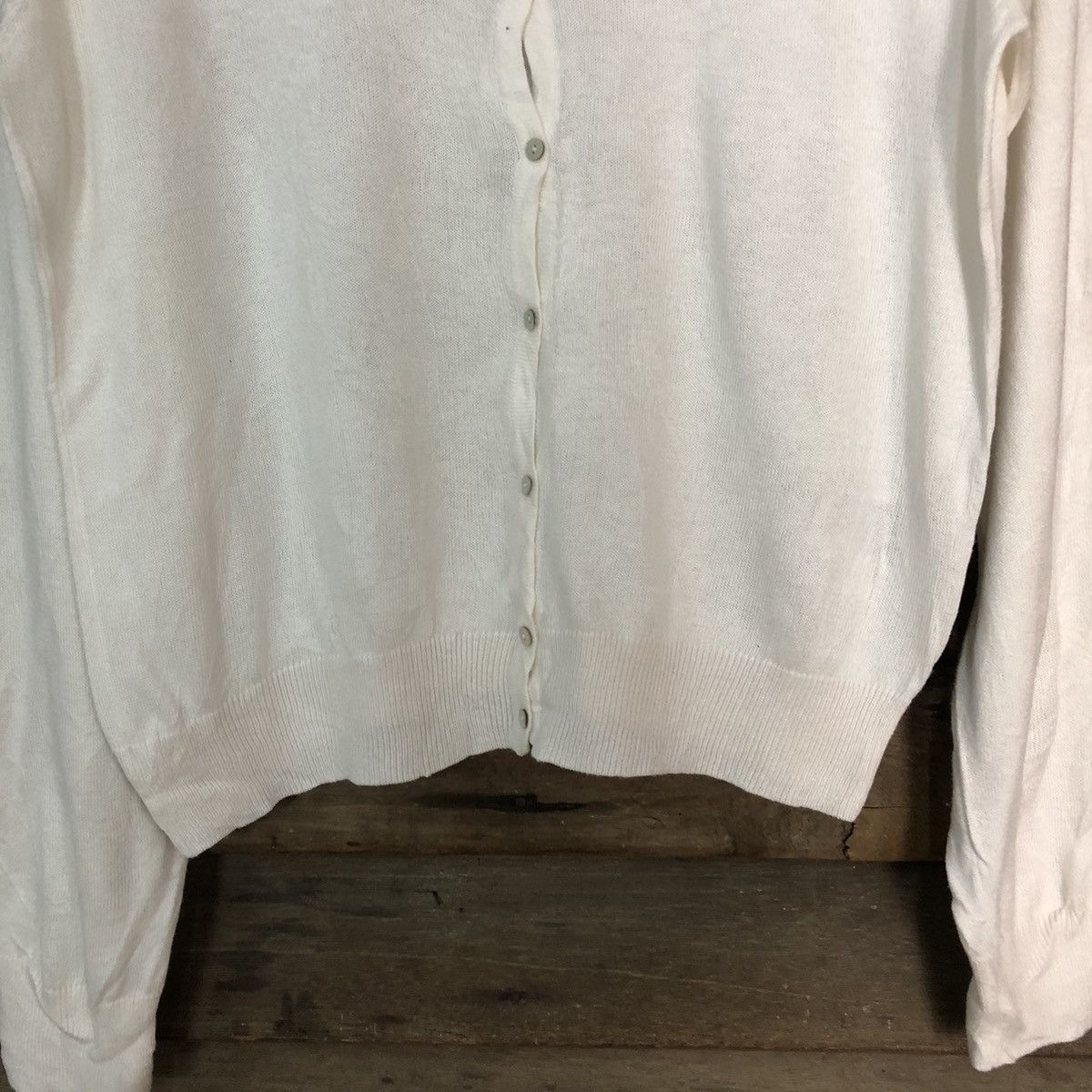 Homespun Knitwear × Japanese Brand Earth Music & Econology White Patterned Cardigans #7306 Size M / US 6-8 / IT 42-44 - 6 Thumbnail