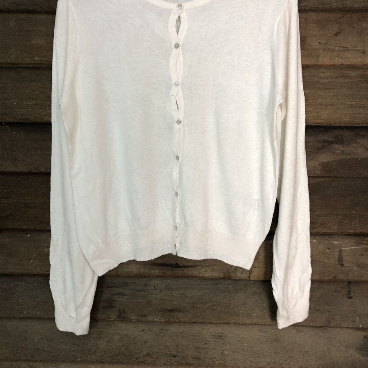 Homespun Knitwear × Japanese Brand Earth Music & Econology White Patterned Cardigans #7306 Size M / US 6-8 / IT 42-44 - 3 Thumbnail