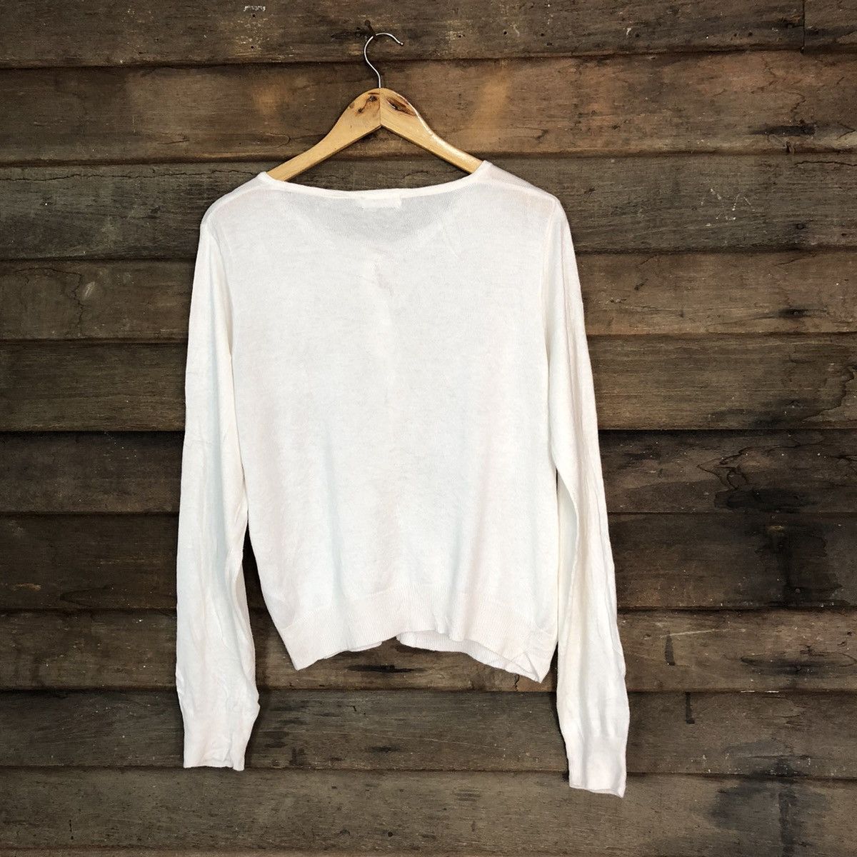 Homespun Knitwear × Japanese Brand Earth Music & Econology White Patterned Cardigans #7306 Size M / US 6-8 / IT 42-44 - 9 Thumbnail