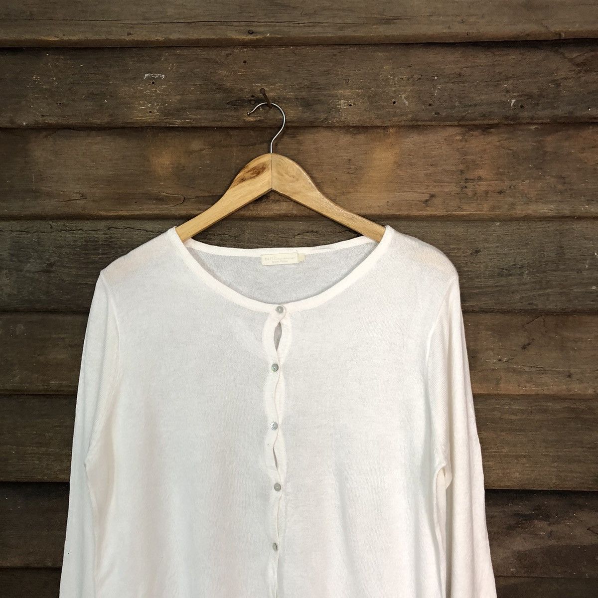 Homespun Knitwear × Japanese Brand Earth Music & Econology White Patterned Cardigans #7306 Size M / US 6-8 / IT 42-44 - 2 Thumbnail