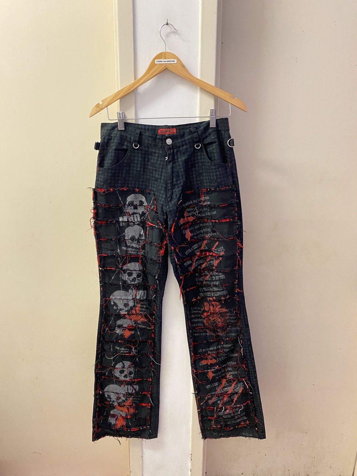 If Six Was Nine × Japanese Brand × Le Grande Bleu (L.G.B.) 🔥🔥💰💰Madpunks distressed scab patchwork flared pants Size US 29 - 2 Thumbnail