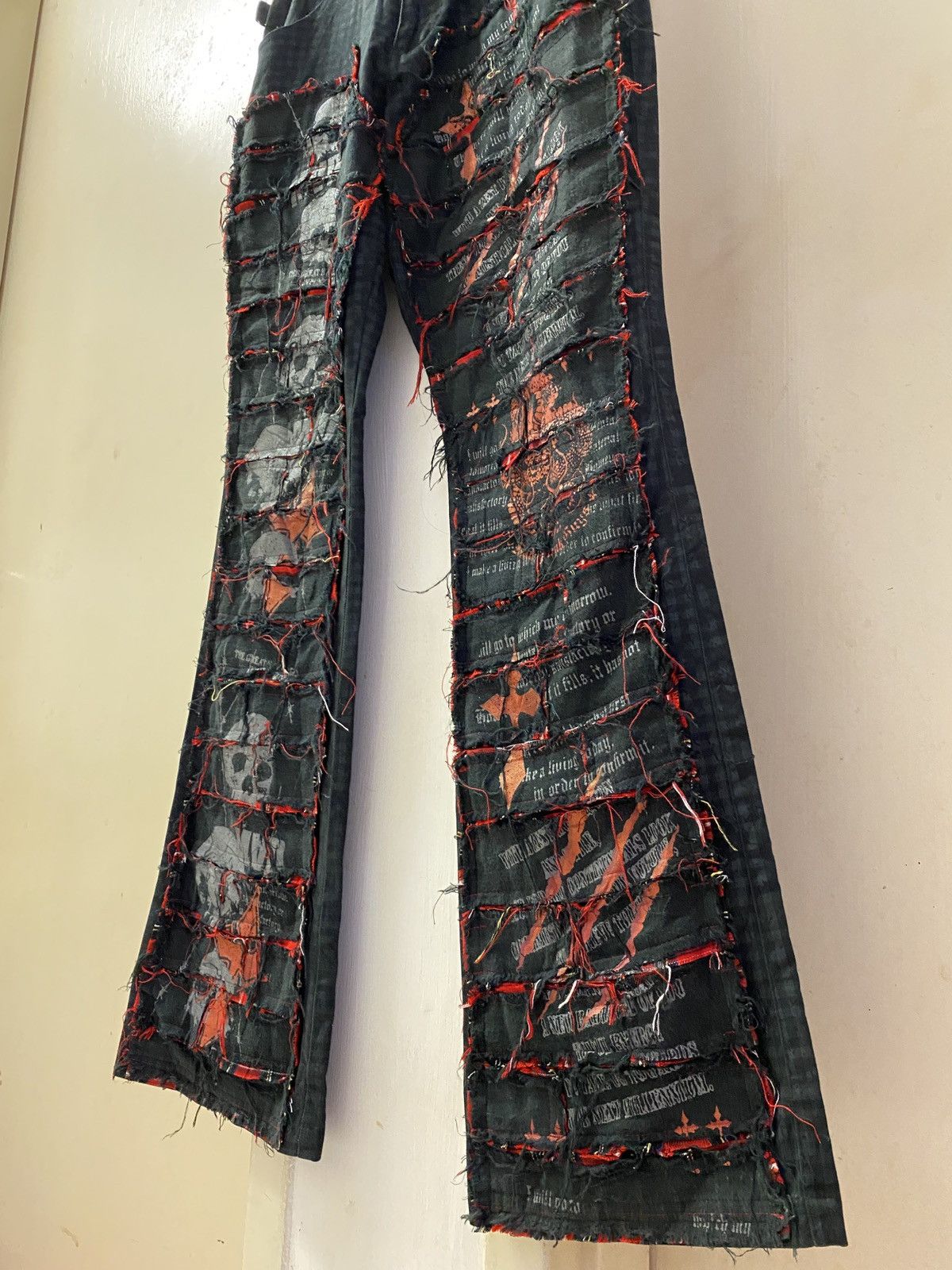 If Six Was Nine × Japanese Brand × Le Grande Bleu (L.G.B.) 🔥🔥💰💰Madpunks distressed scab patchwork flared pants Size US 29 - 7 Thumbnail