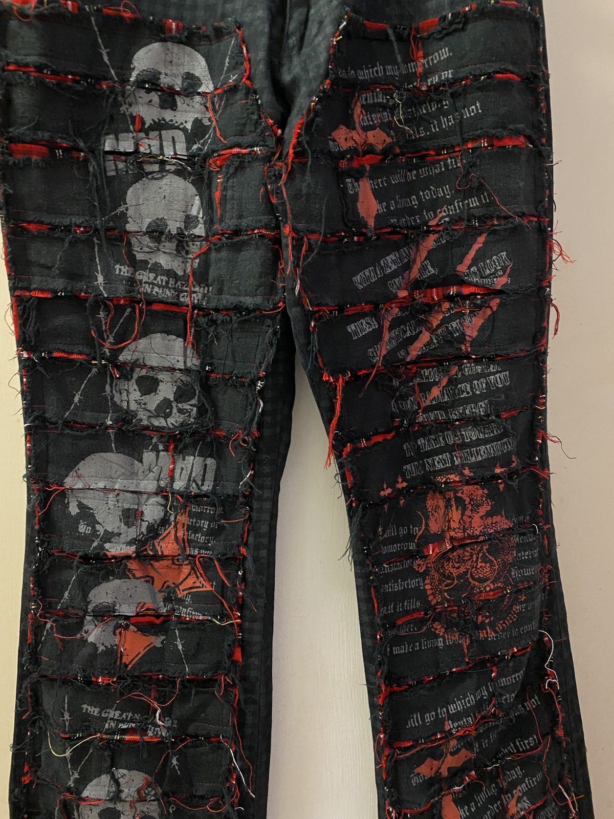 If Six Was Nine × Japanese Brand × Le Grande Bleu (L.G.B.) 🔥🔥💰💰Madpunks distressed scab patchwork flared pants Size US 29 - 3 Thumbnail