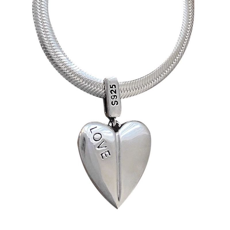 Jewelry Vintage Love Heart Snake Bone Chain Necklace Size ONE SIZE - 3 Thumbnail