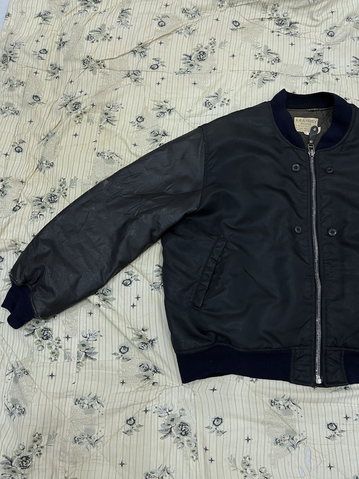 Vintage (Eeee). VINTAGE KEARNY HOUSE LEATHER SLEEVE BOMBER JACKET Size US L / EU 52-54 / 3 - 3 Thumbnail