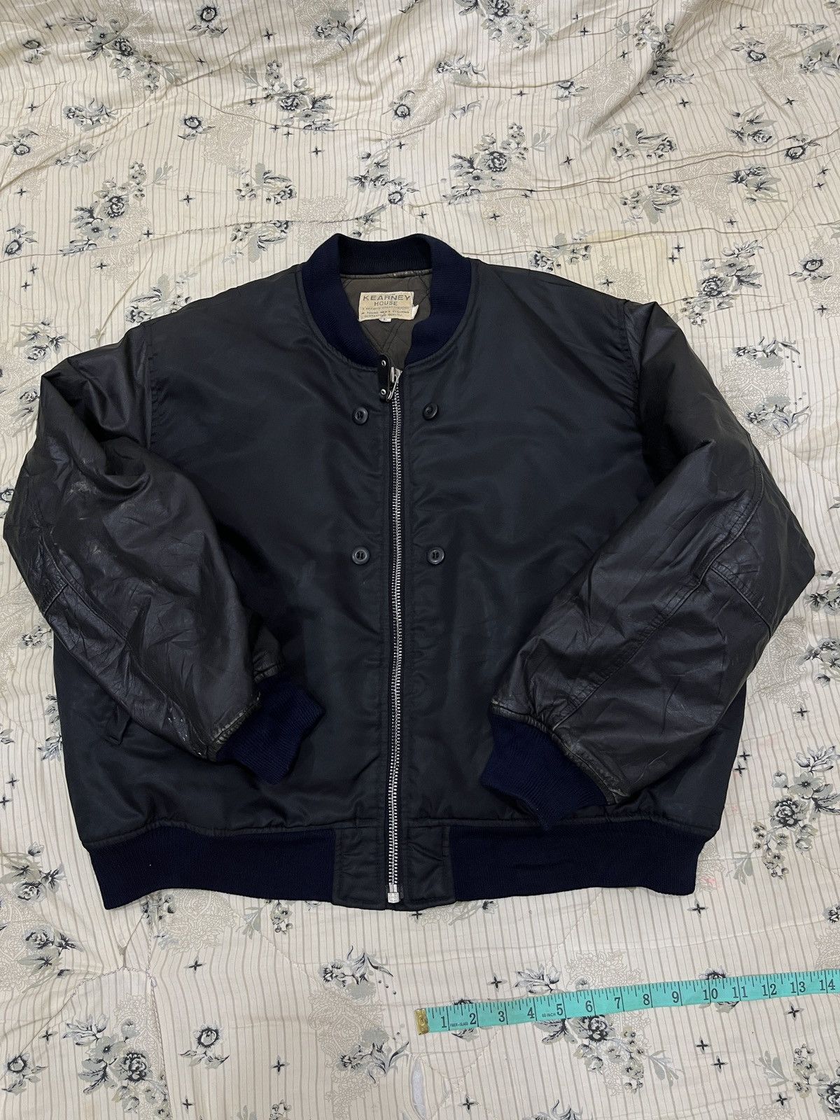 Vintage (Eeee). VINTAGE KEARNY HOUSE LEATHER SLEEVE BOMBER JACKET Size US L / EU 52-54 / 3 - 12 Thumbnail