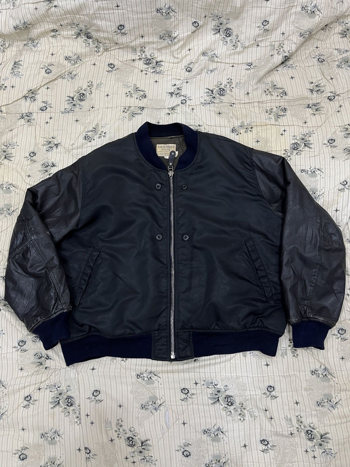 Vintage (Eeee). VINTAGE KEARNY HOUSE LEATHER SLEEVE BOMBER JACKET Size US L / EU 52-54 / 3 - 1 Thumbnail