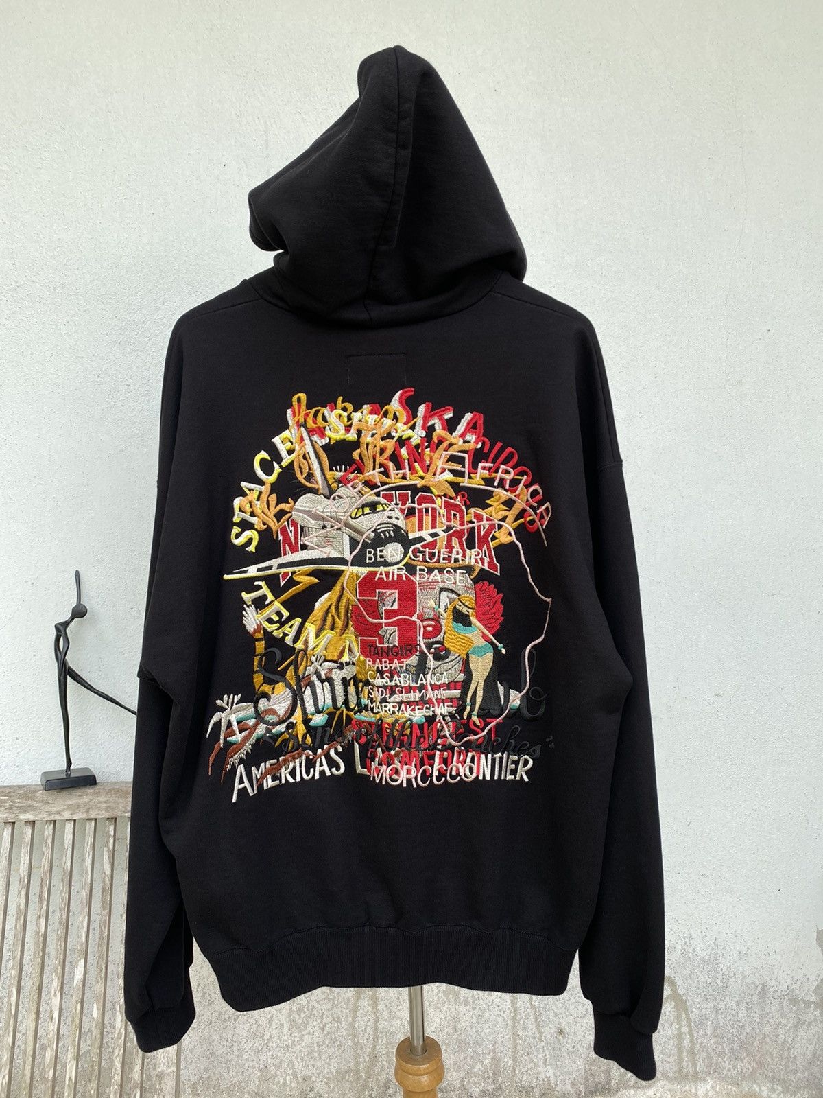 Pristine Oversize Black CHAOS embroidery hoodie by DOUBLET
