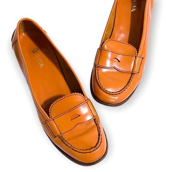 image of Prada Orange Leather Penny Loafer, Size 38.5, From S/s 2005, Women's