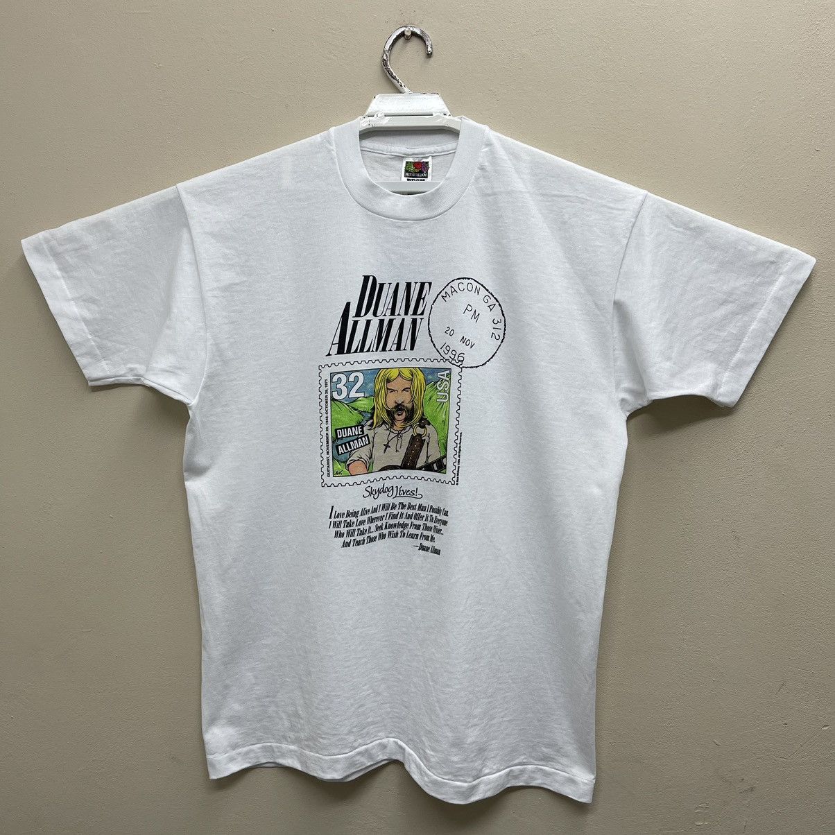 image of Band Tees x Rock Band Vintage 90's Duane Allman Stamp Image The Allman Brother Band in White (Size 