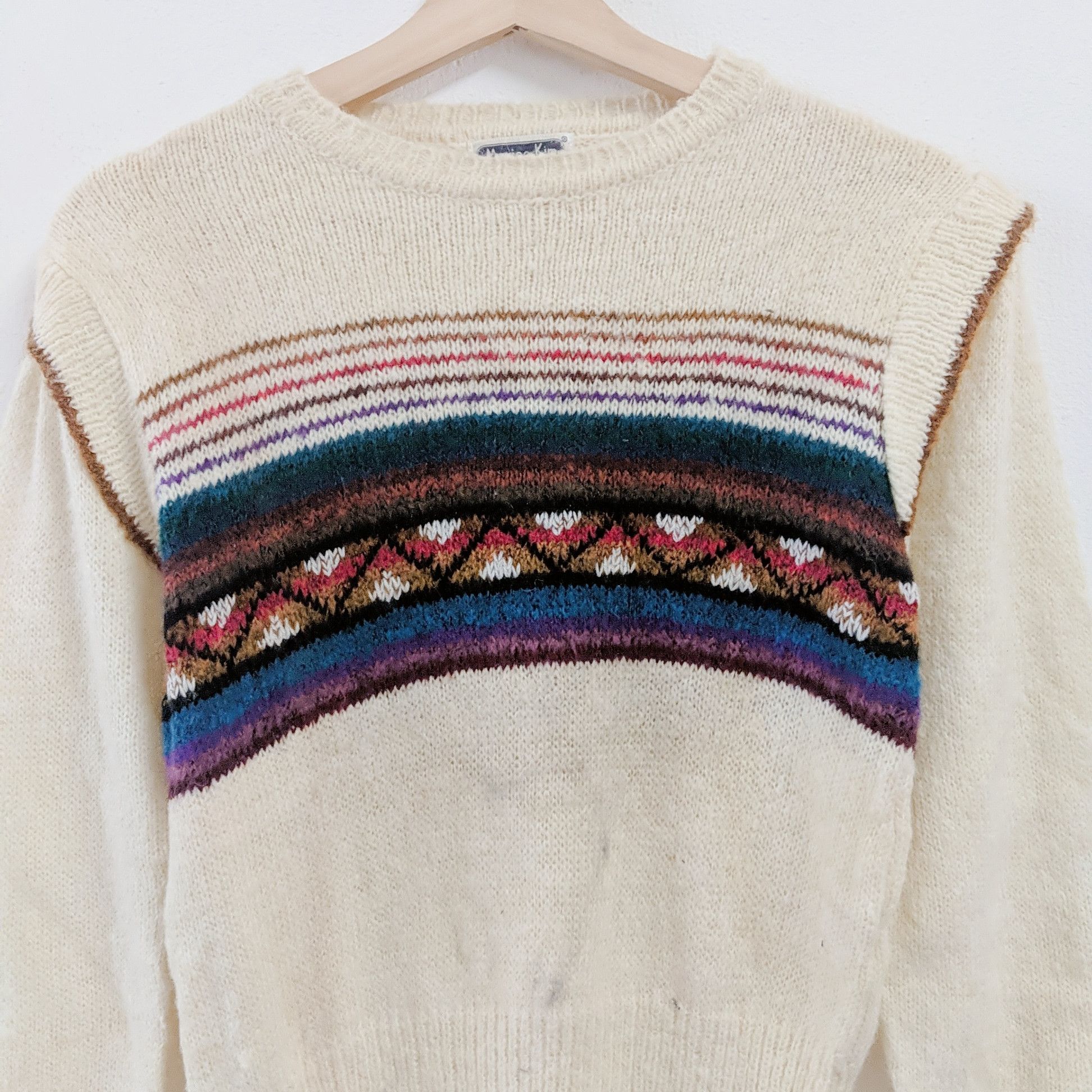 Aran Isles Knitwear × Japanese Brand Vintage Mariea Kim Stripe Knitwear Sweater Size US S / EU 44-46 / 1 - 3 Thumbnail