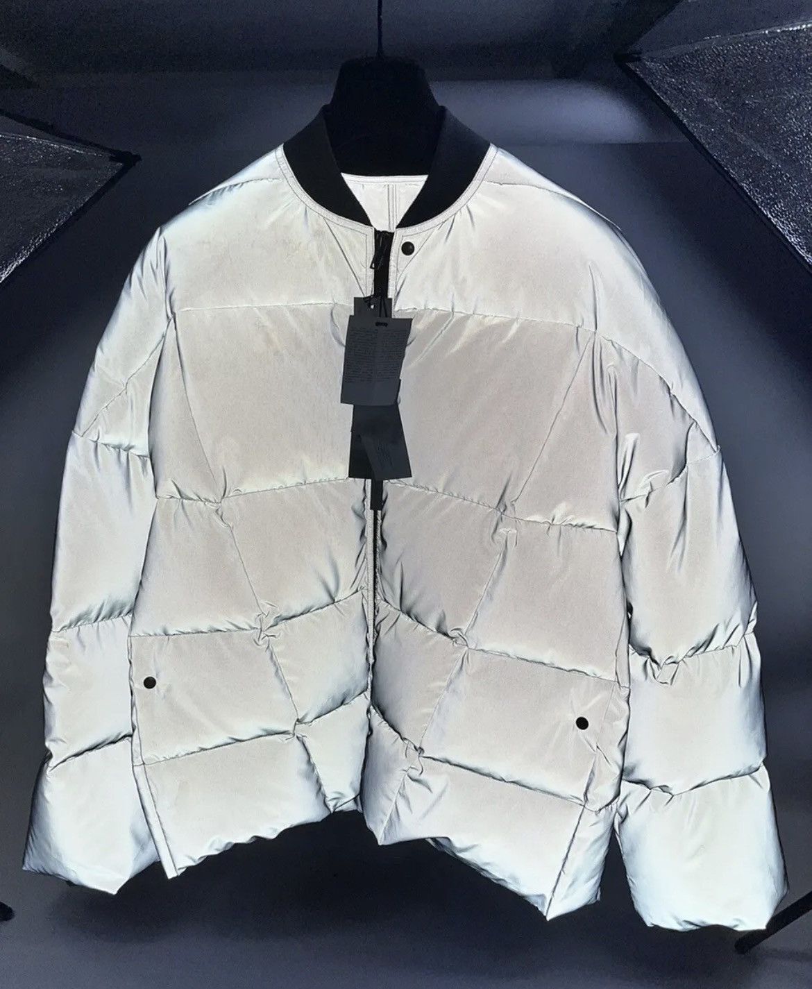 image of Rick Owens Reflex Oversized Quilted Reflective Jacket in Grey, Men's (Size 2XL)