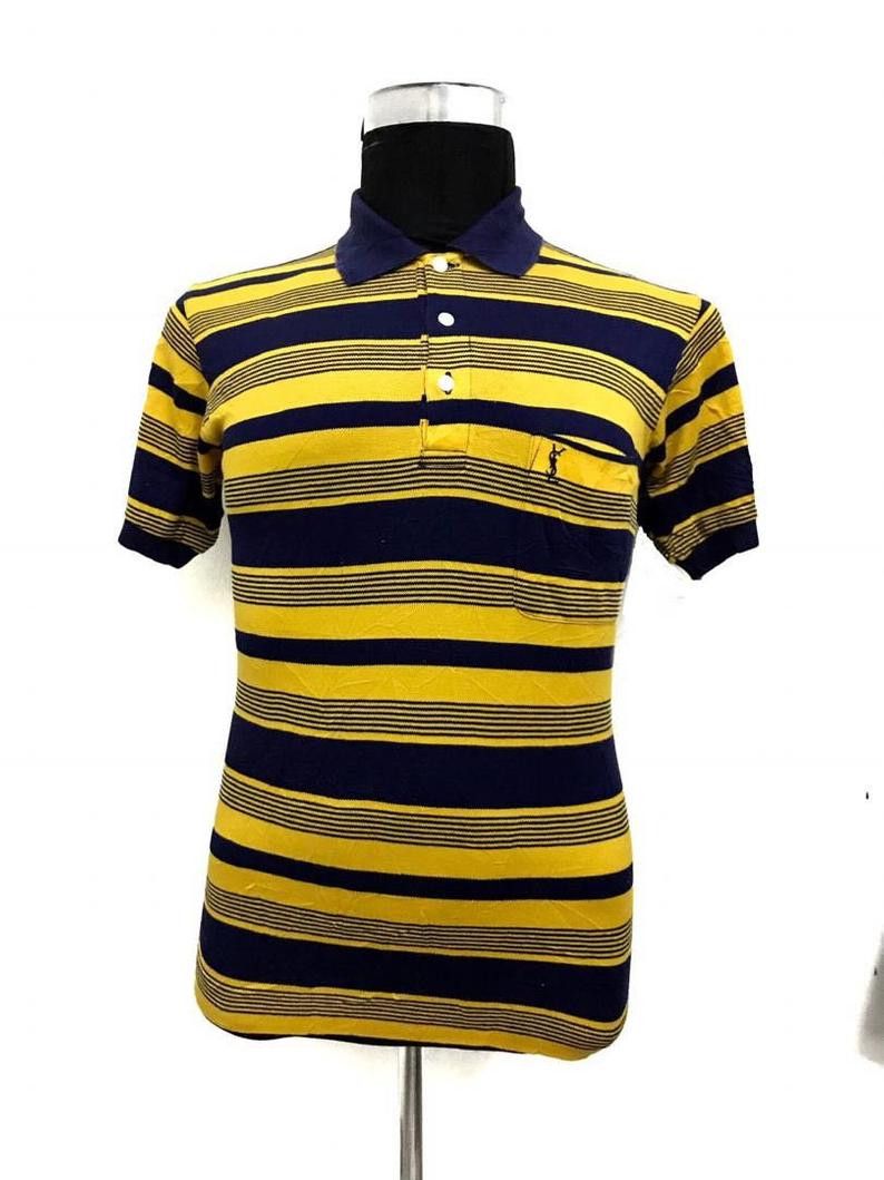 Vintage Vintage 90's Yves Saint Laurent Striped Tee Single Pocket Size US M / EU 48-50 / 2 - 1 Thumbnail