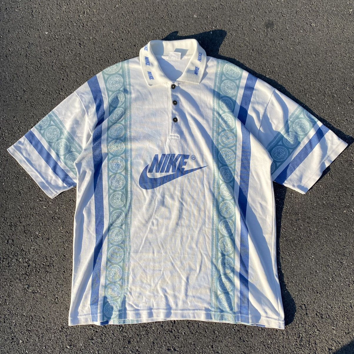 Vintage 90s Blue Nike Spell Out Logo T-shirt XL