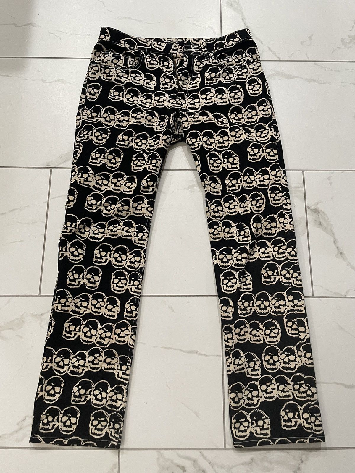 Image of Hysteric Glamour Skull Printed Pants in Black/White, Men's (Size 30)