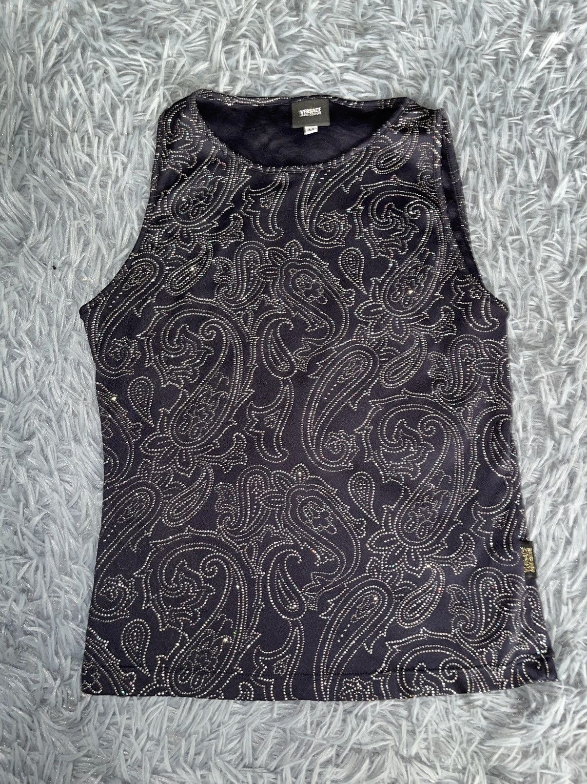 Versace × Versace Jeans Couture × Vintage 💎Versace 00s vintage rhinestones shining tank top Size M / US 6-8 / IT 42-44 - 8 Thumbnail