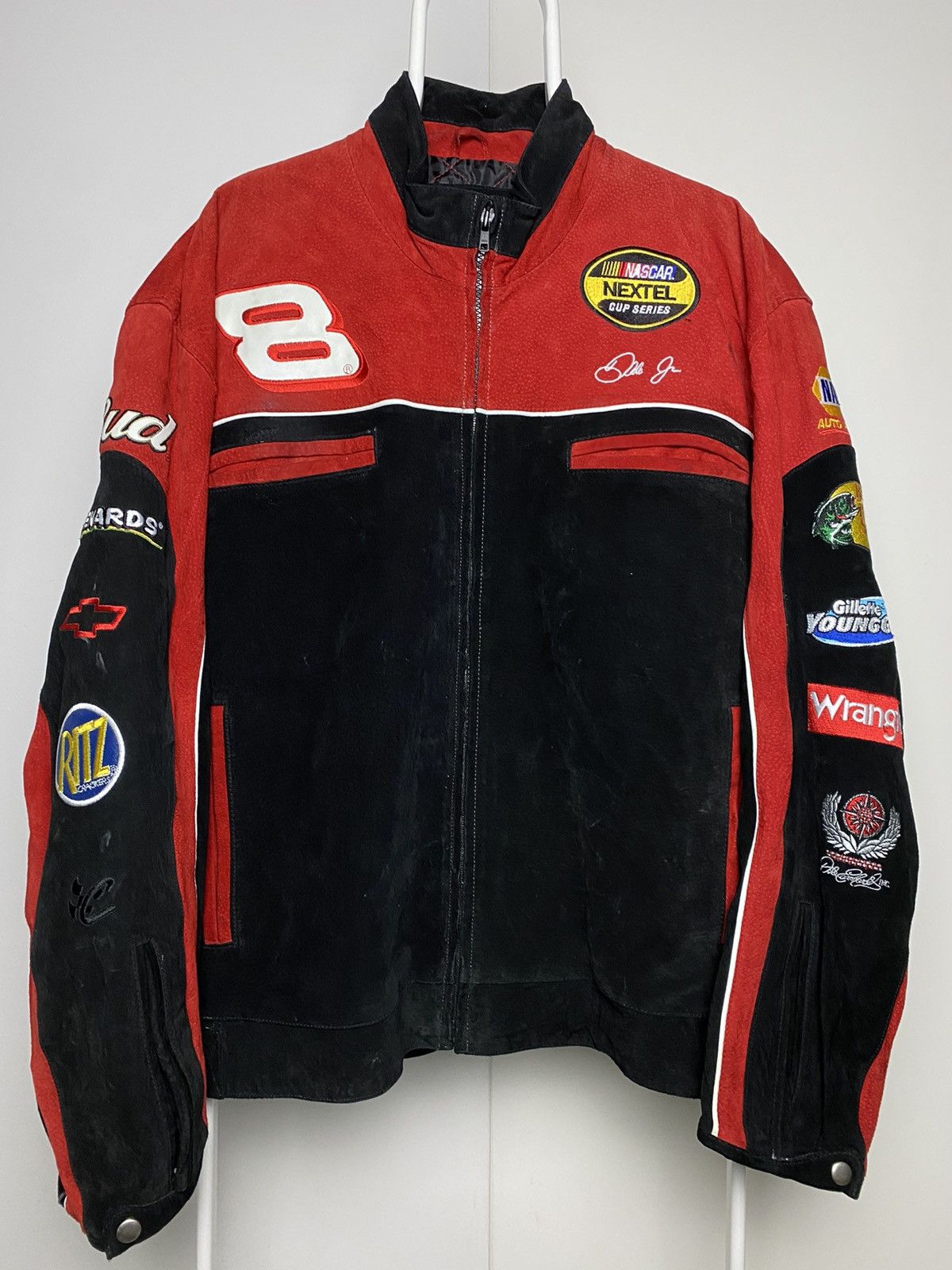 image of Nascar Racing Jacket Dale Earnhardt Vintage Wilsons Leather in Red, Men's (Size XL)