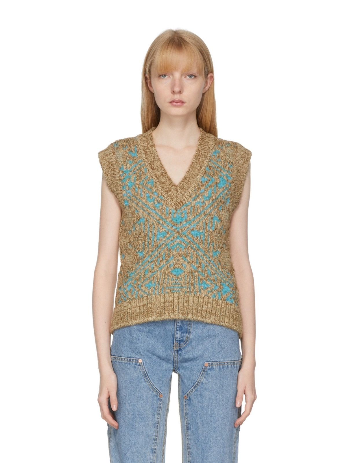 Andersson Bell Andersson Bell Beige & Blue Heavy Jacquard Fran Vest Size M / US 6-8 / IT 42-44 - 1 Thumbnail