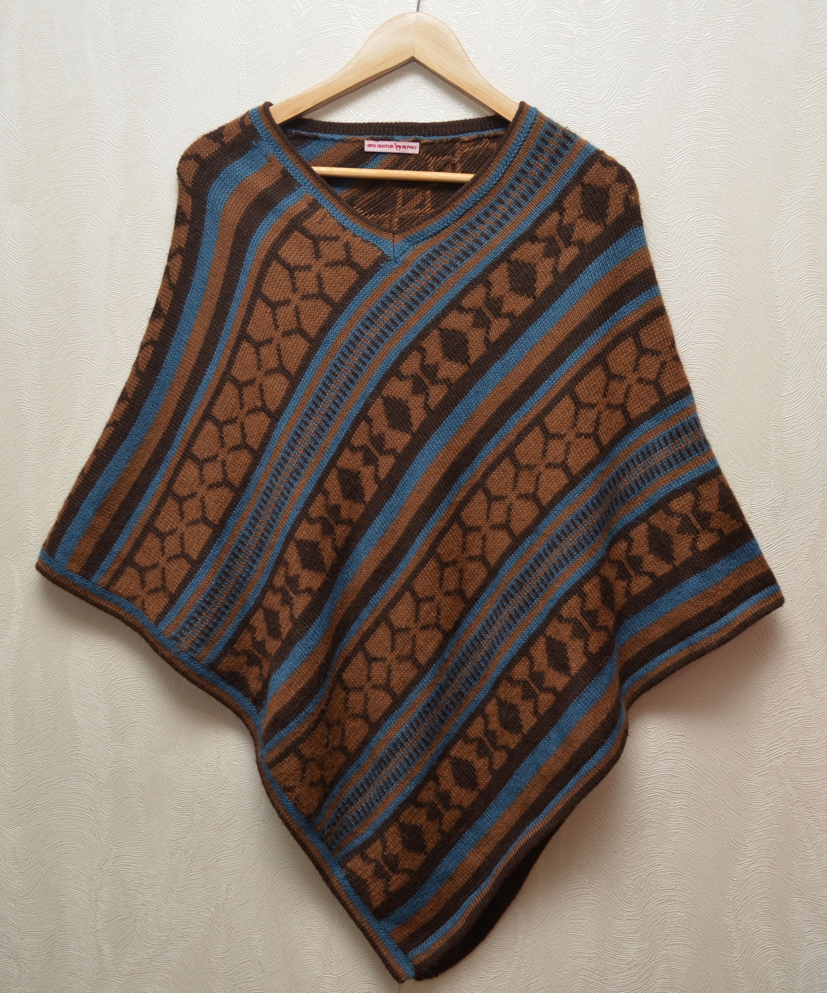 Designer Apu Kuntur Striped 100% Alpaca Poncho Sweater Size ONE SIZE - 1 Thumbnail