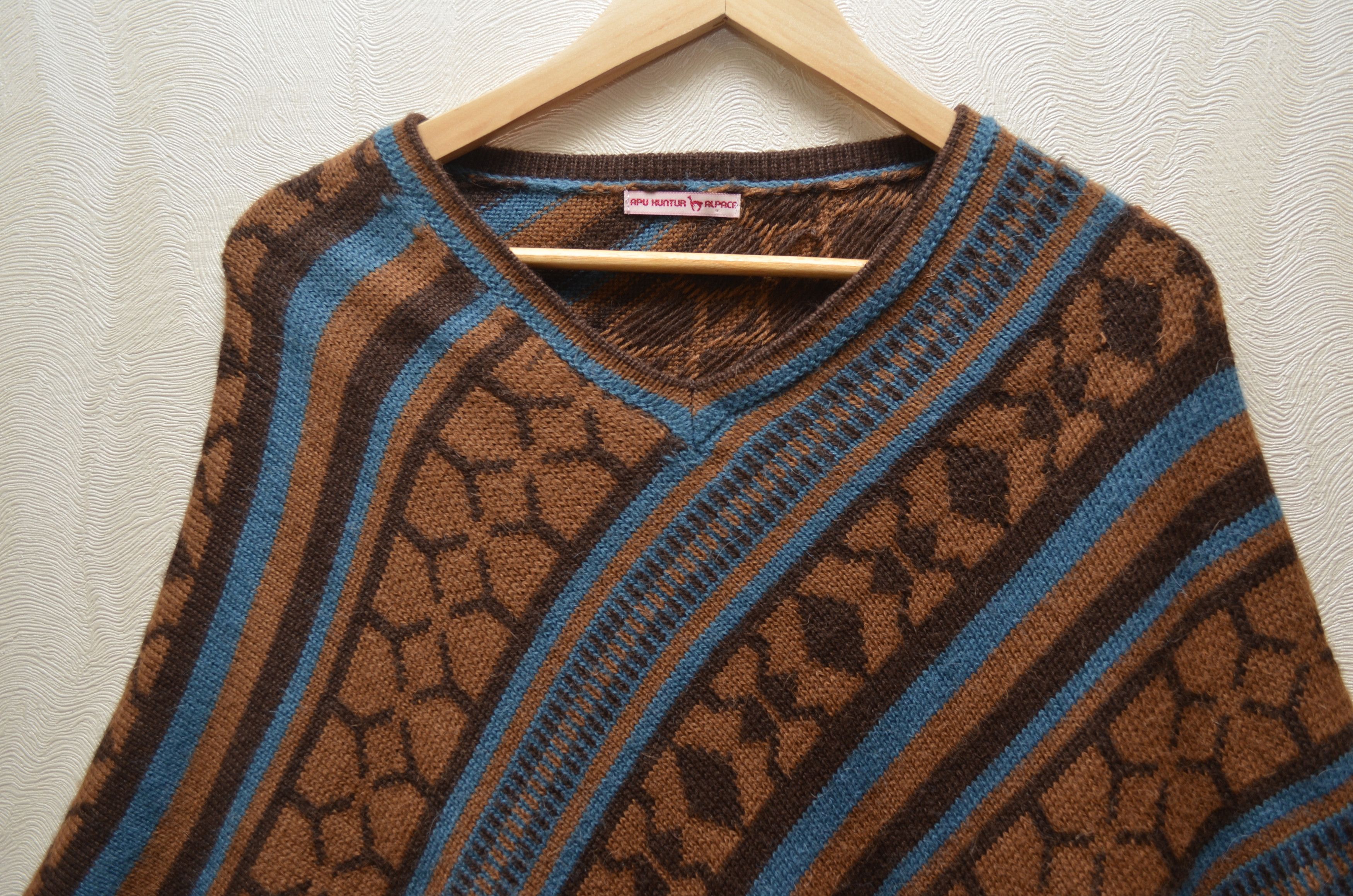 Designer Apu Kuntur Striped 100% Alpaca Poncho Sweater Size ONE SIZE - 2 Thumbnail