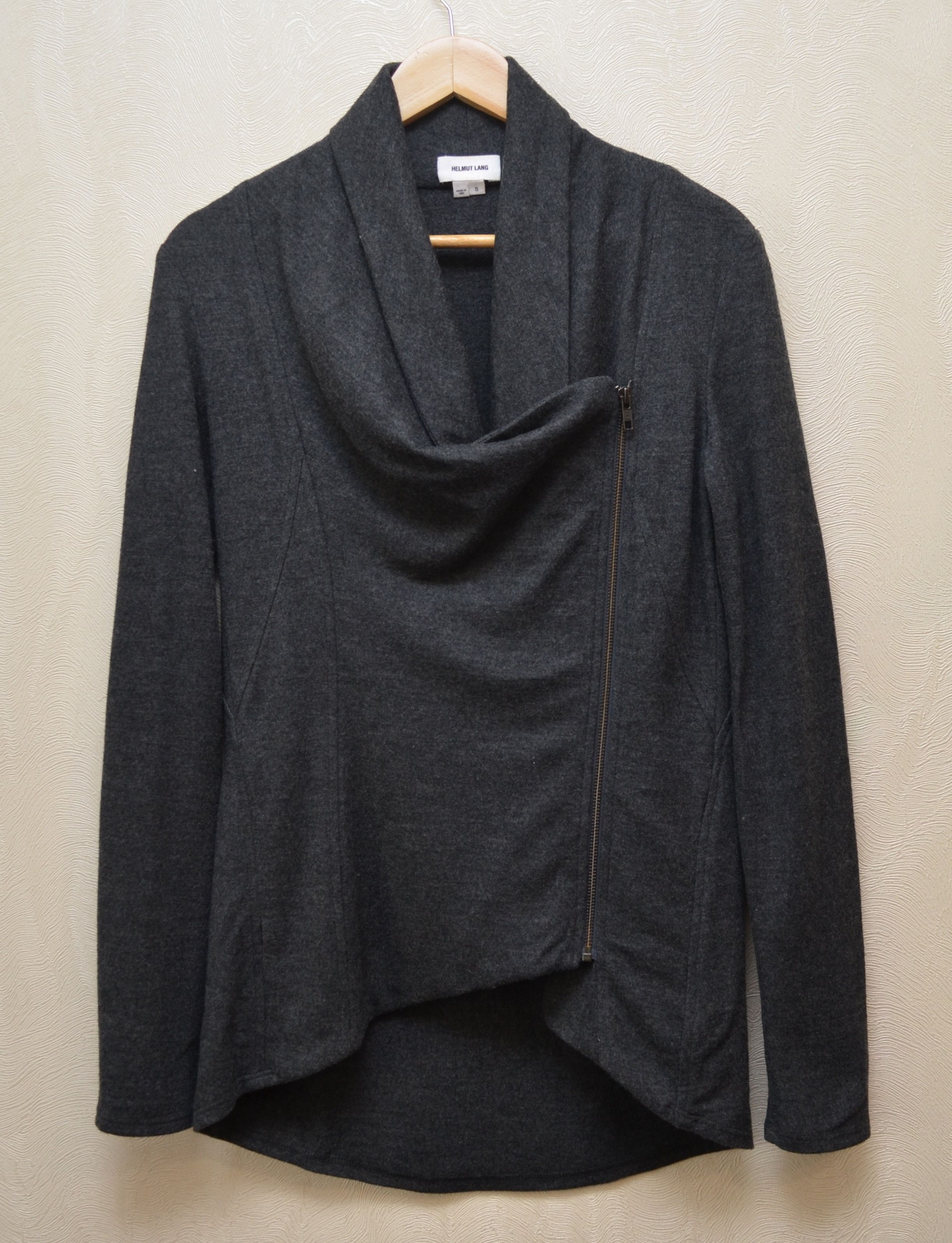 Helmut Lang 100% Wool Dark Grey Cowl Neck Full Zip Jacket S