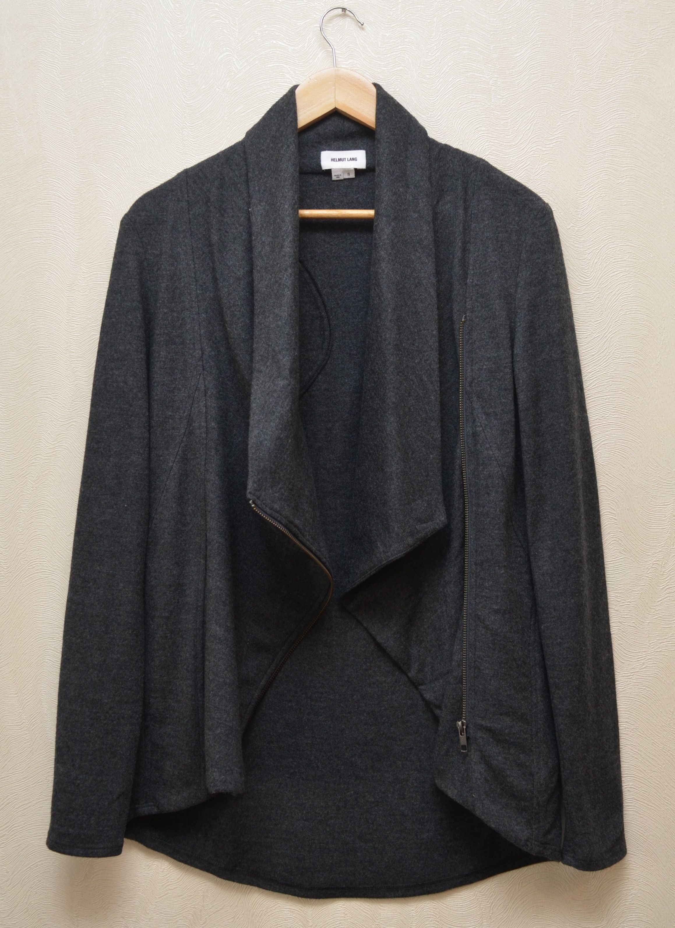 Helmut Lang Helmut Lang 100% Wool Dark Grey Cowl Neck Full Zip Jacket S Size S / US 4 / IT 40 - 5 Thumbnail