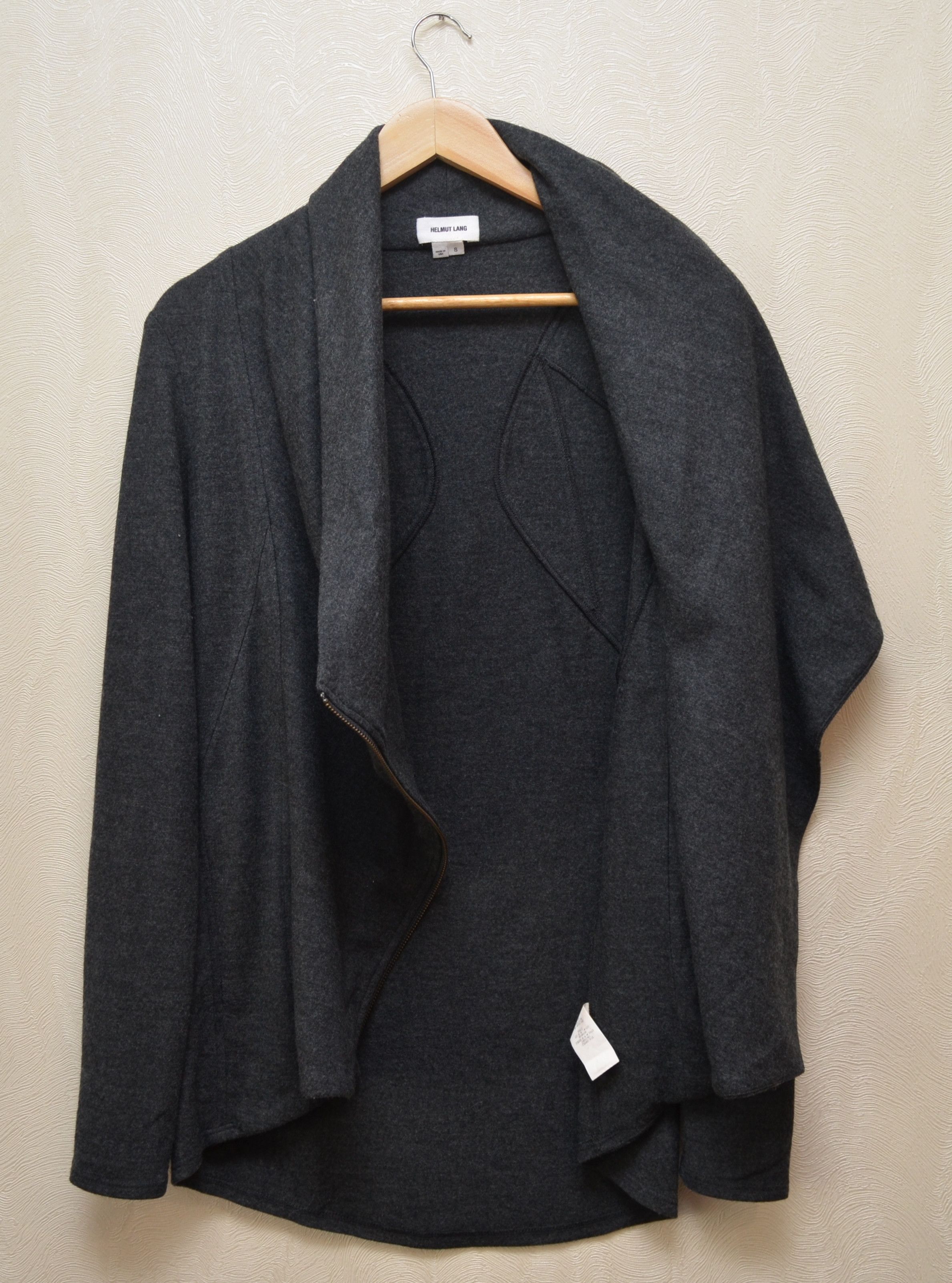 Helmut Lang Helmut Lang 100% Wool Dark Grey Cowl Neck Full Zip Jacket S Size S / US 4 / IT 40 - 6 Thumbnail