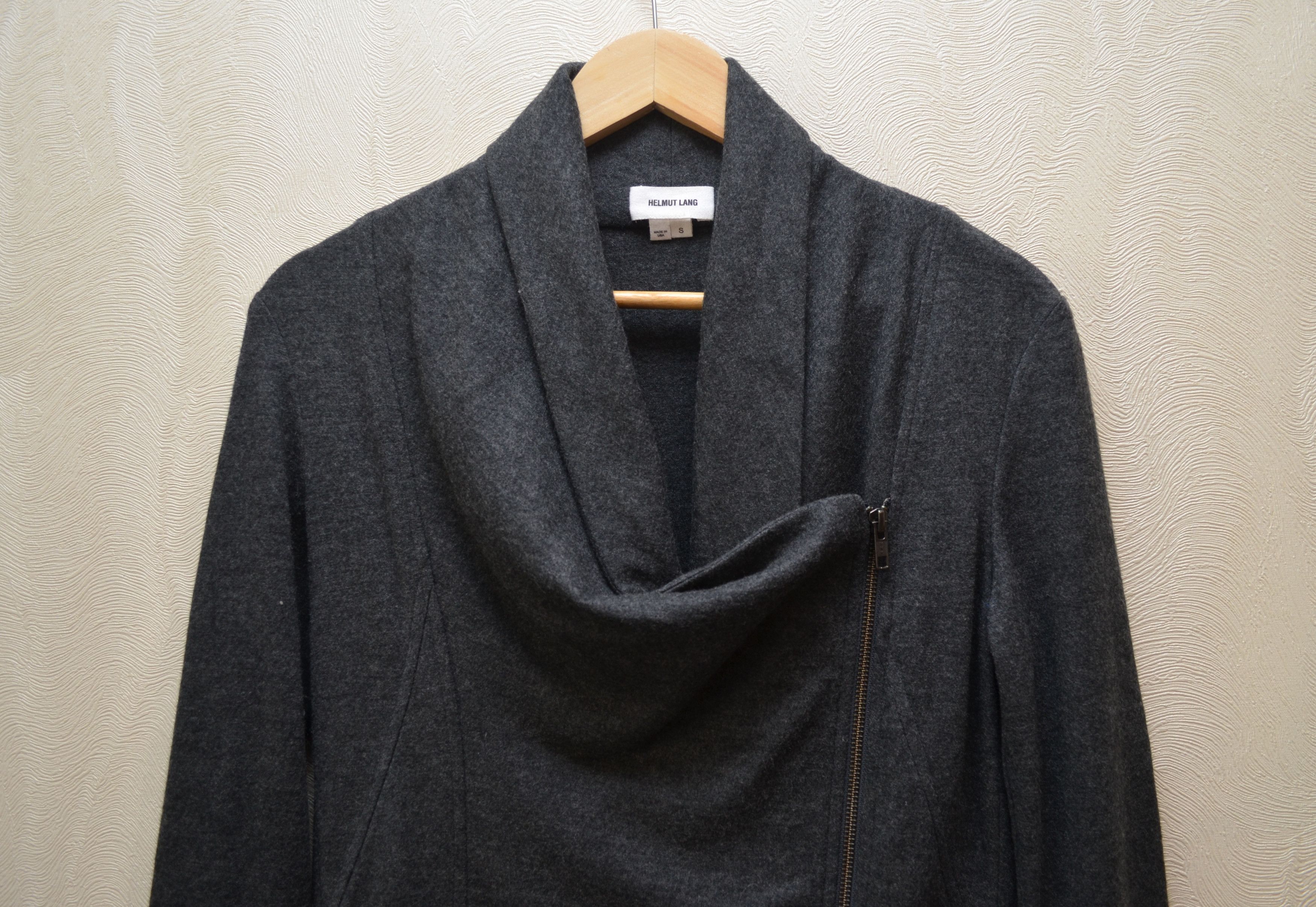 Helmut Lang Helmut Lang 100% Wool Dark Grey Cowl Neck Full Zip Jacket S Size S / US 4 / IT 40 - 2 Thumbnail