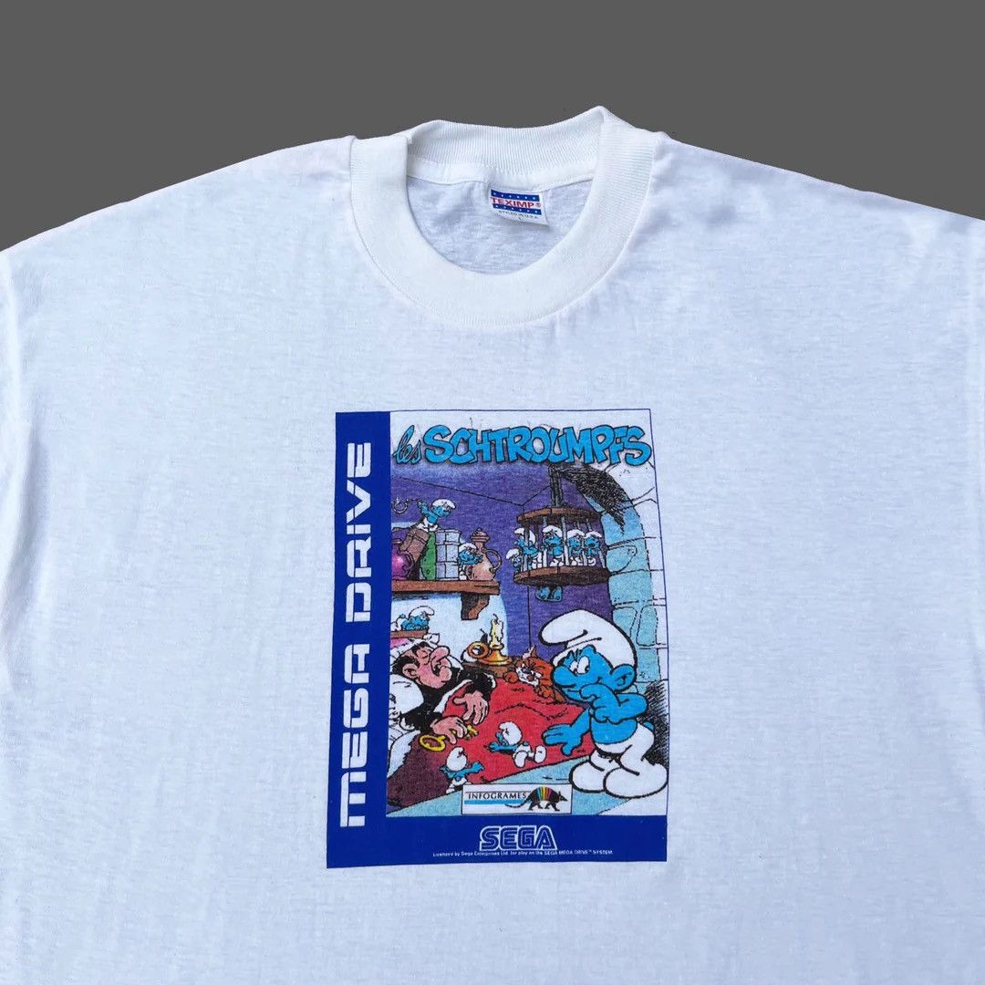 Vintage The Smurfs 94 90s Sega Genesis Game Promo Game Vtg T-Shirt Size US L / EU 52-54 / 3 - 2 Thumbnail