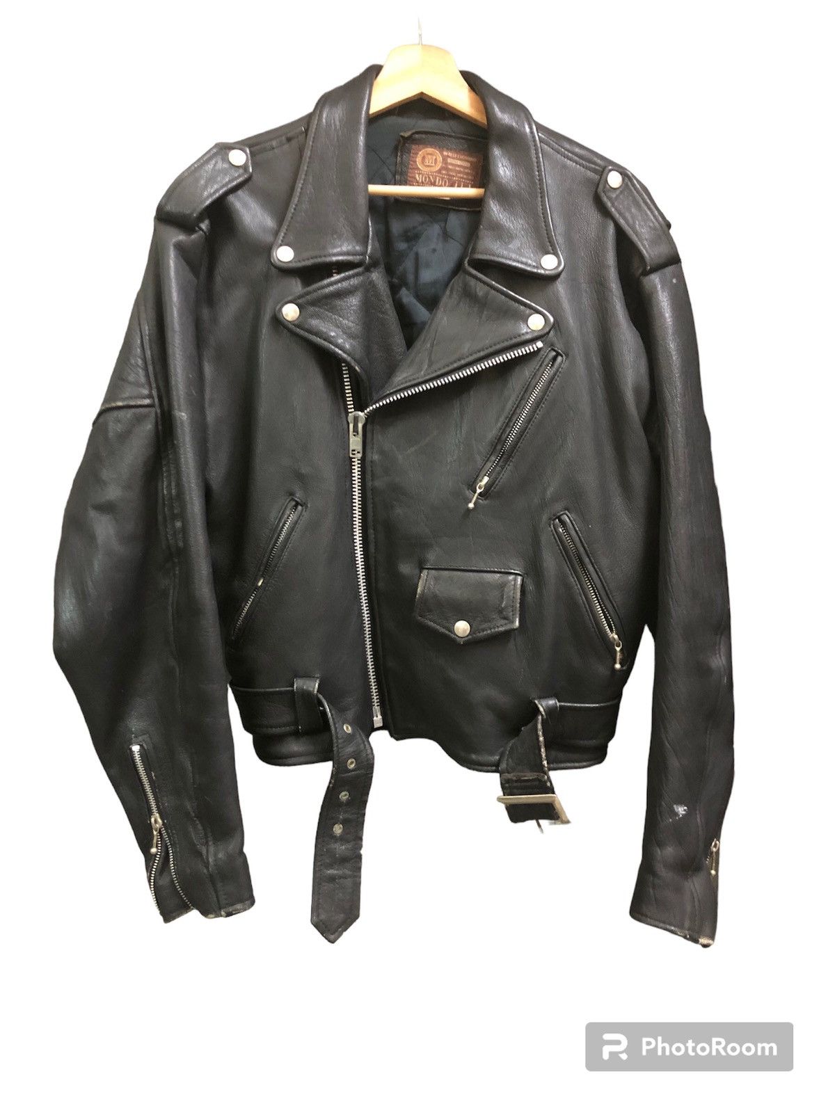 image of Leather Jacket x Racing Vintage Motorcycle Jacket in Black, Men's (Size Large)