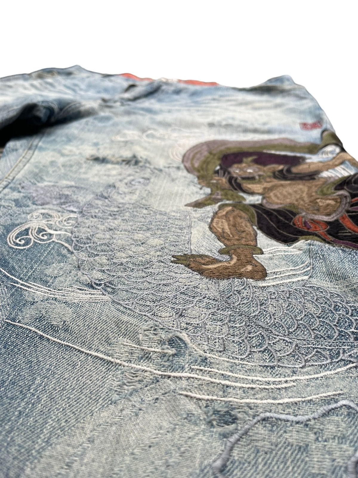 Japanese Brand Karakuri Tamashi Sukajan Emboiderey Distresed Denim Size US 40 / EU 56 - 4 Thumbnail