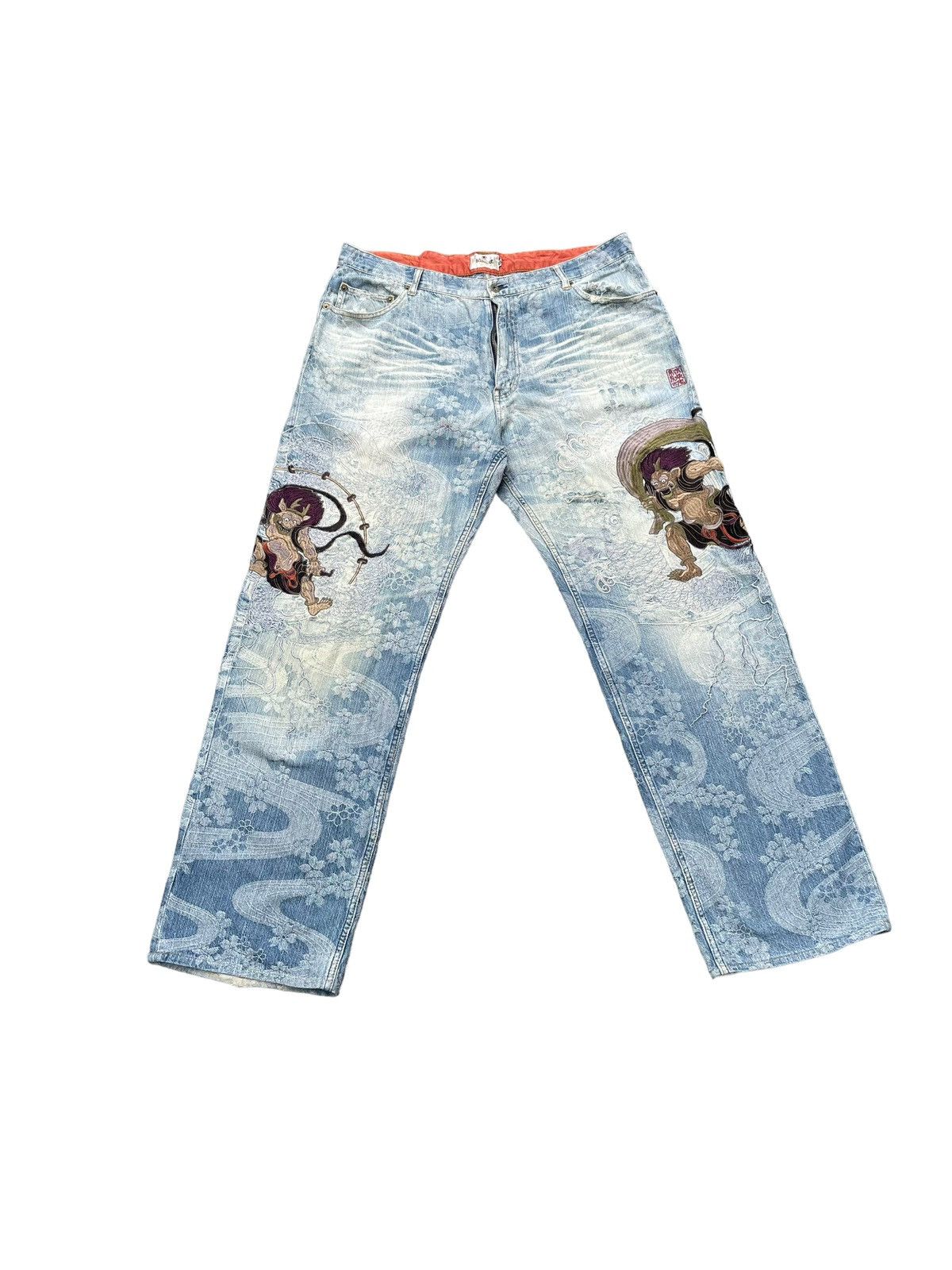 Japanese Brand Karakuri Tamashi Sukajan Emboiderey Distresed Denim Size US 40 / EU 56 - 1 Thumbnail