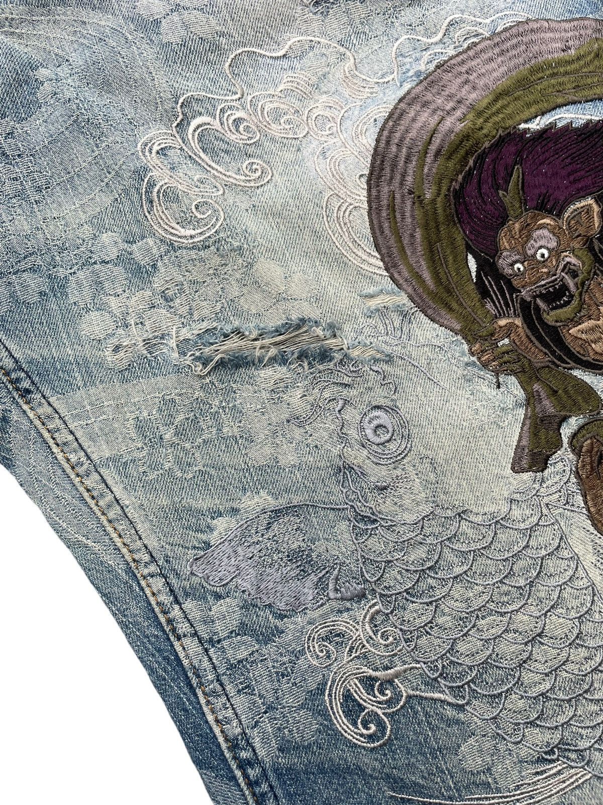 Japanese Brand Karakuri Tamashi Sukajan Emboiderey Distresed Denim Size US 40 / EU 56 - 3 Thumbnail