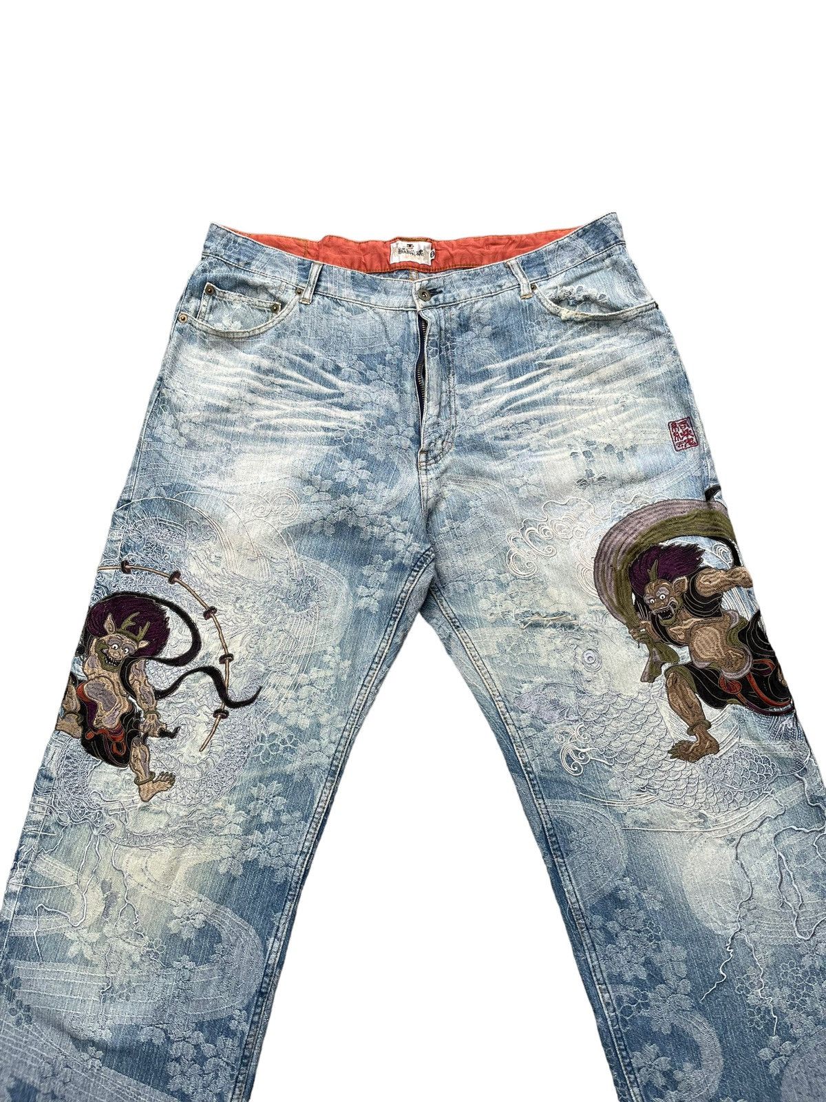 Japanese Brand Karakuri Tamashi Sukajan Emboiderey Distresed Denim Size US 40 / EU 56 - 2 Thumbnail