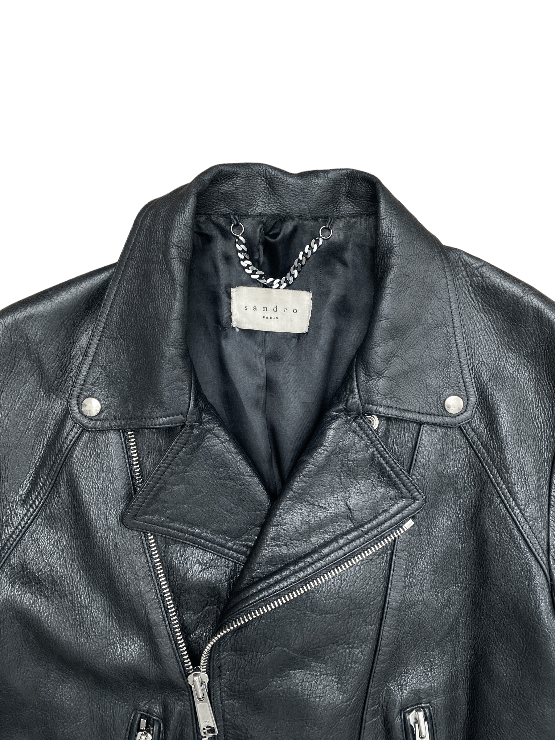 Sandro Black Biker Leather Jacket Size US M / EU 48-50 / 2 - 2 Thumbnail