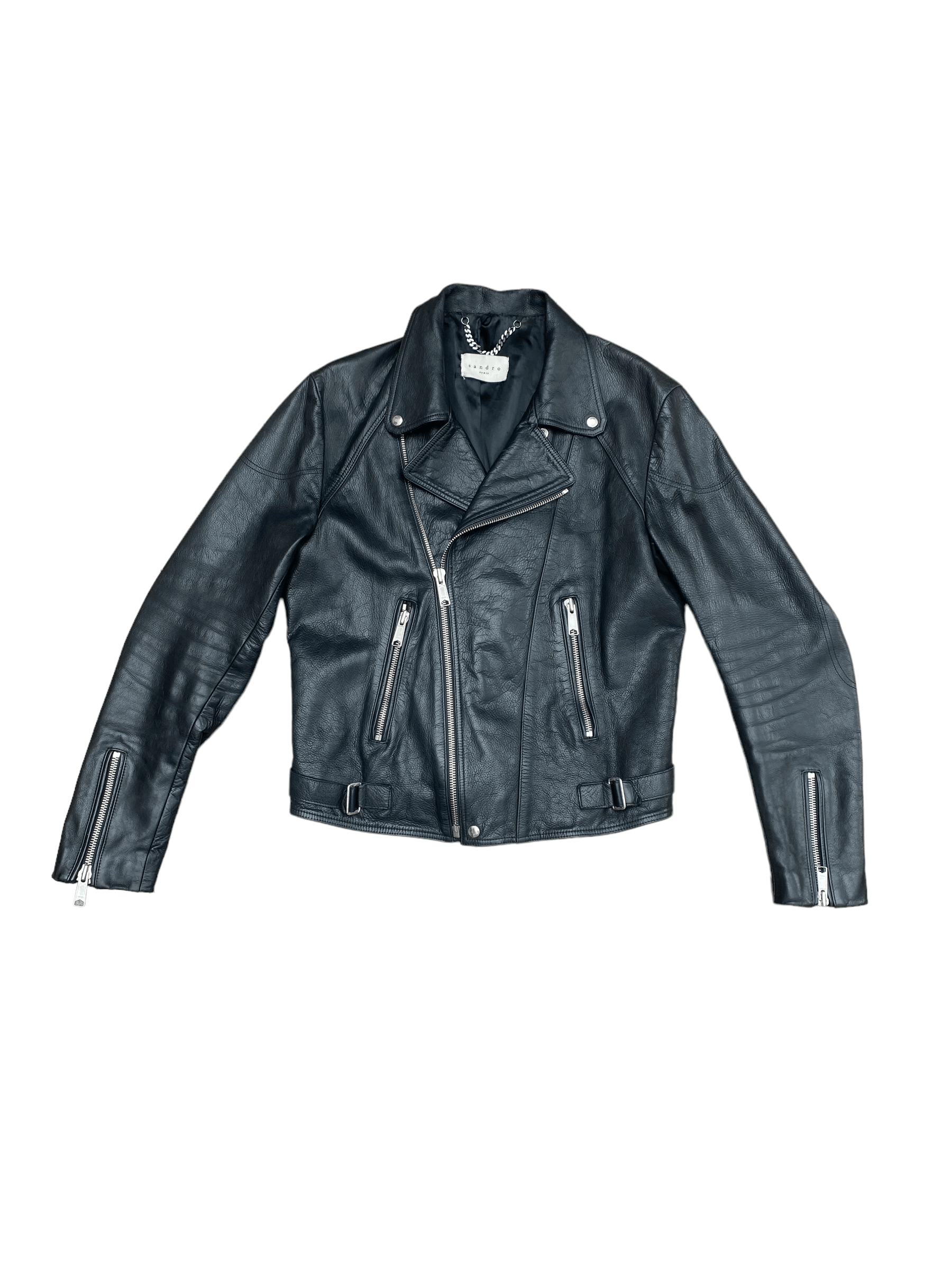 Sandro Black Biker Leather Jacket Size US M / EU 48-50 / 2 - 1 Thumbnail
