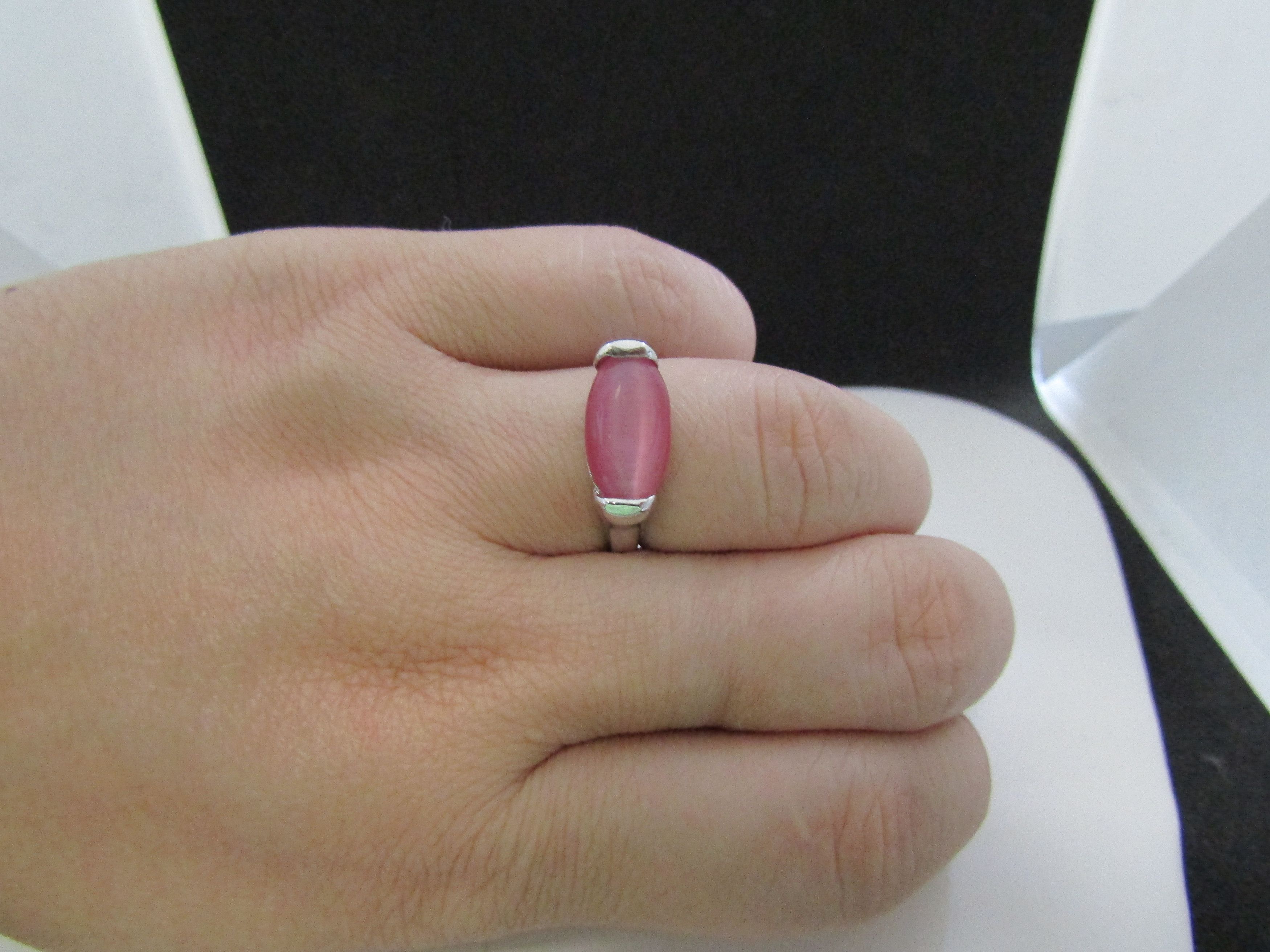 Jewelry Pink Cat Eye Stone Ring - size 7.25 Size ONE SIZE - 3 Thumbnail