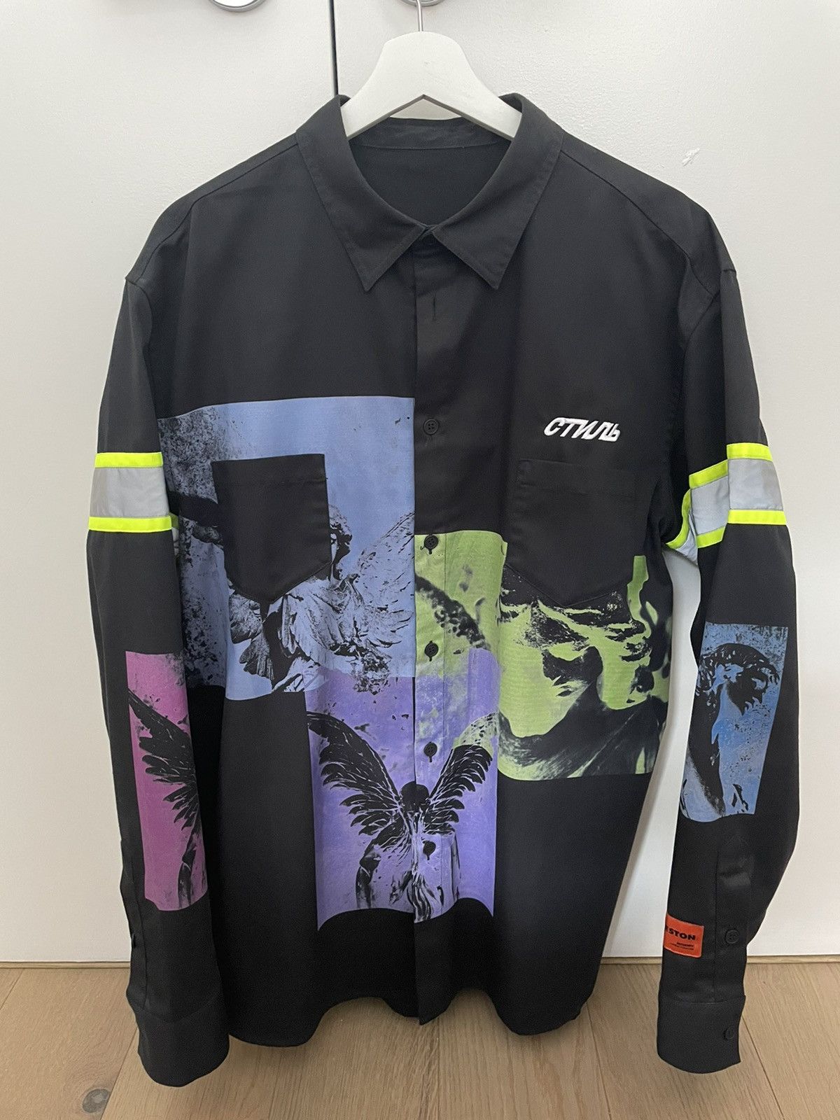 image of Heron Preston Reflective Trimmed Shirt in Black, Men's (Size Medium)