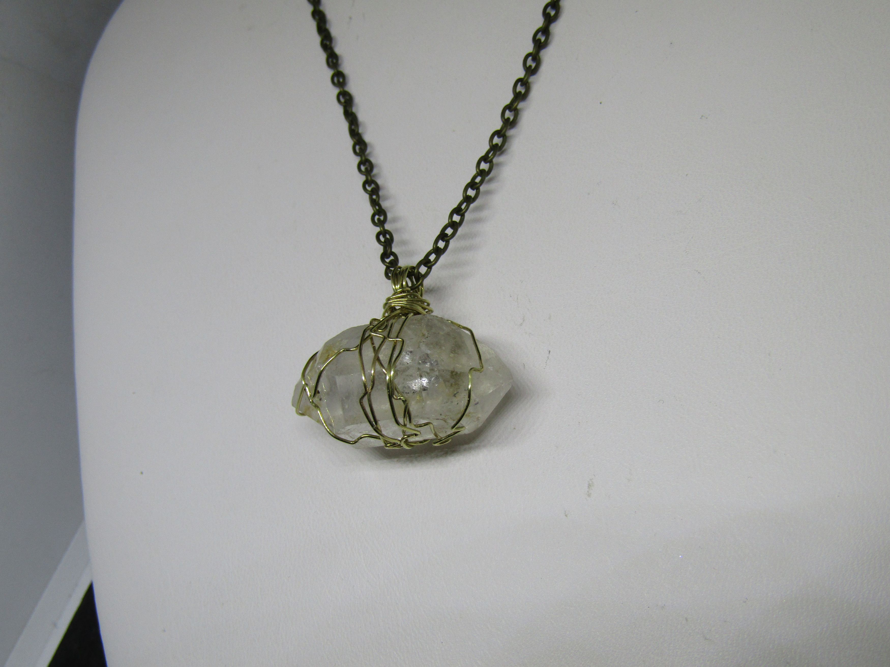 Handmade Clear Quartz Stone Wired Bronze Chain Necklace Size ONE SIZE - 2 Thumbnail