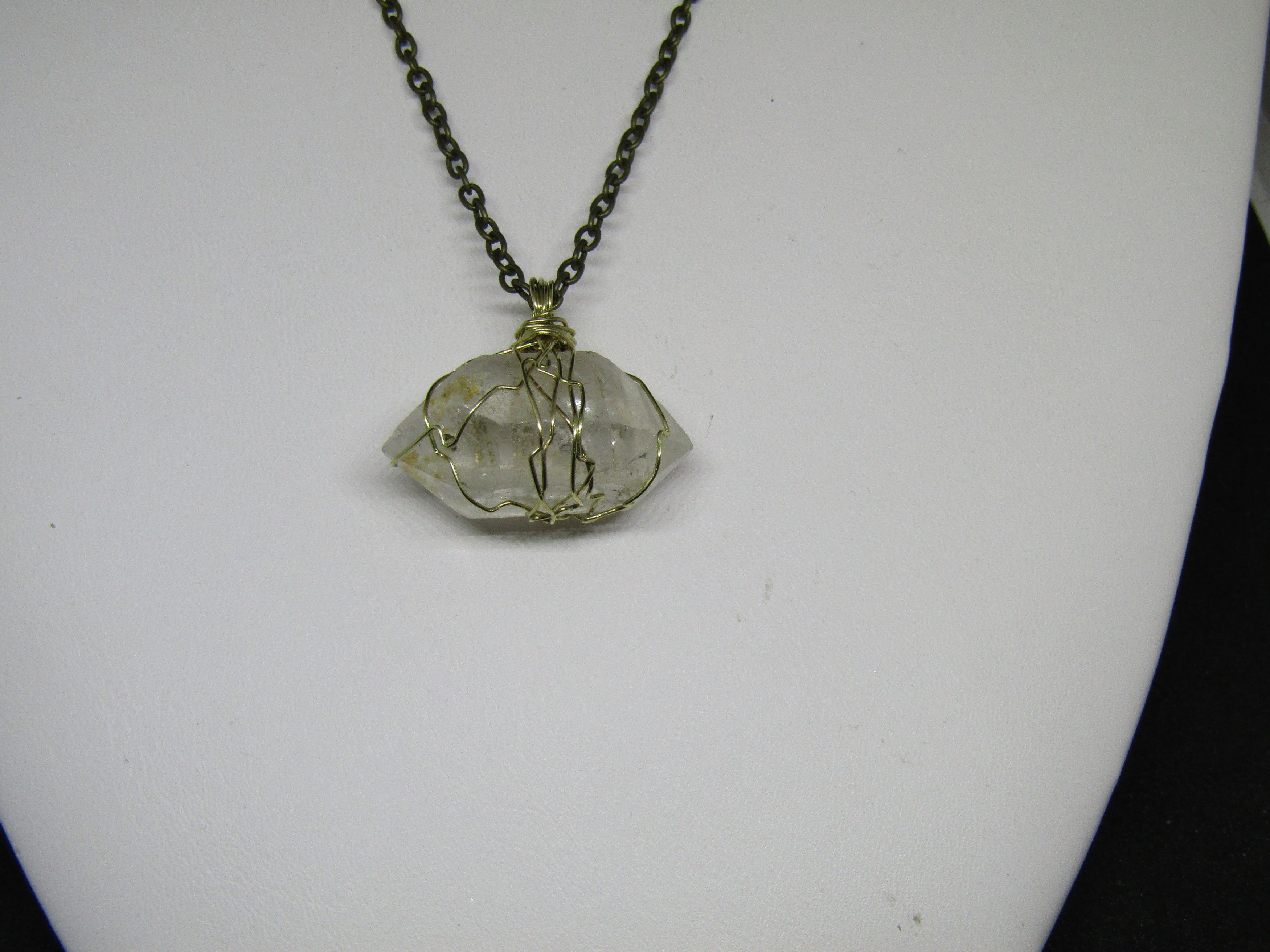 Handmade Clear Quartz Stone Wired Bronze Chain Necklace Size ONE SIZE - 3 Thumbnail