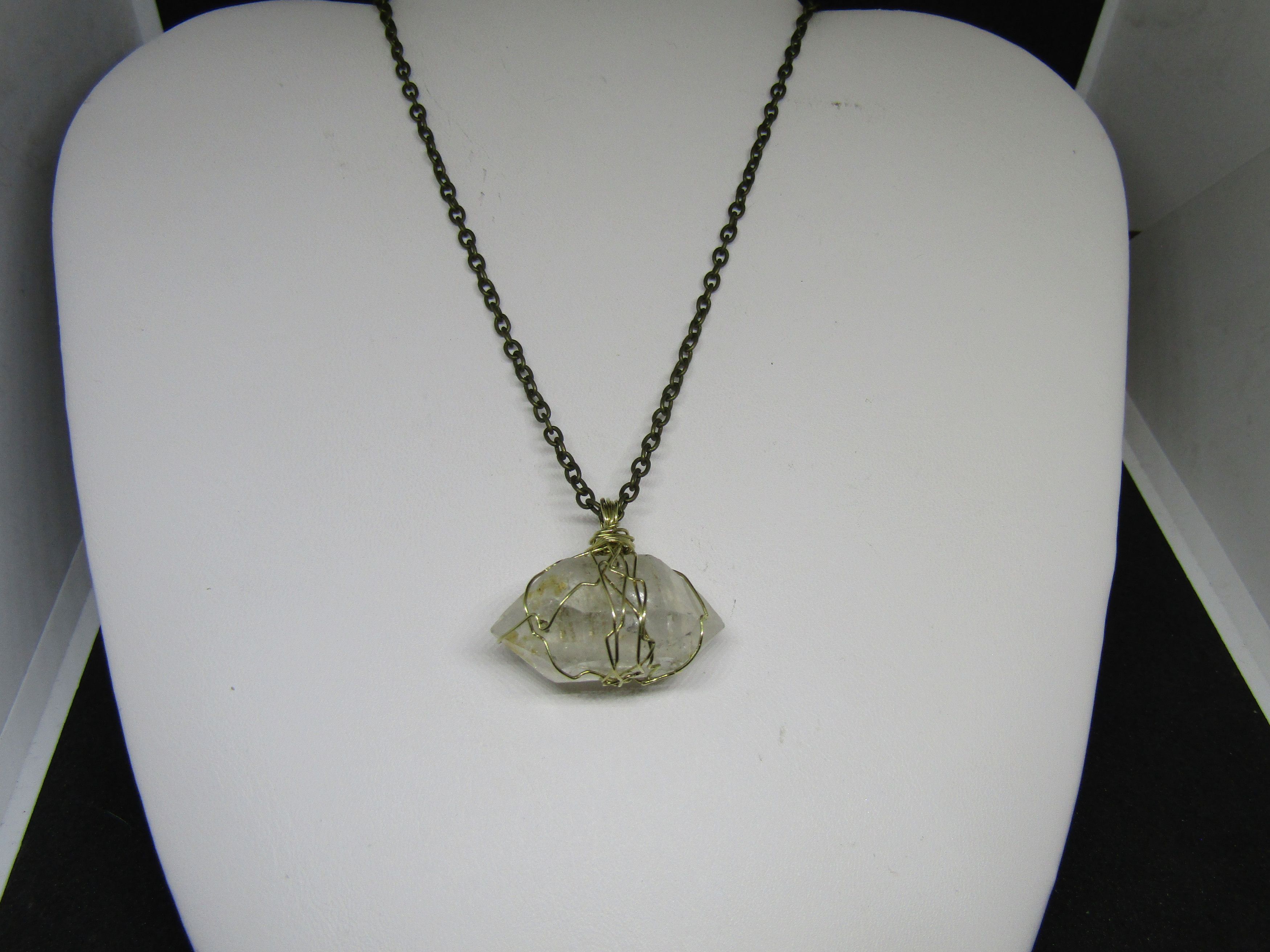 Handmade Clear Quartz Stone Wired Bronze Chain Necklace Size ONE SIZE - 1 Thumbnail