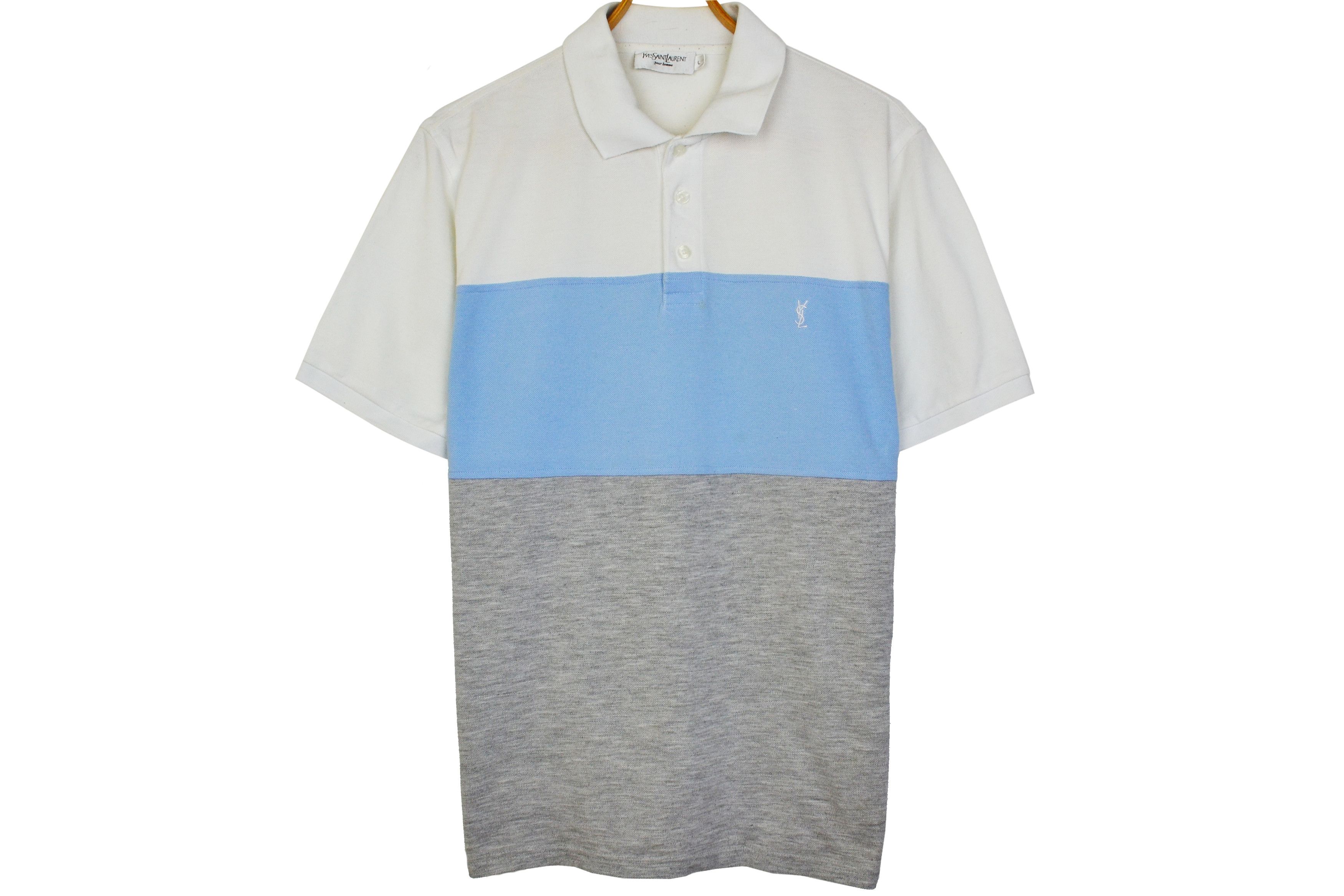 Yves Saint Laurent Yves Saint Laurent Polo Shirt Striped White Blue Vintage Size US L / EU 52-54 / 3 - 1 Thumbnail