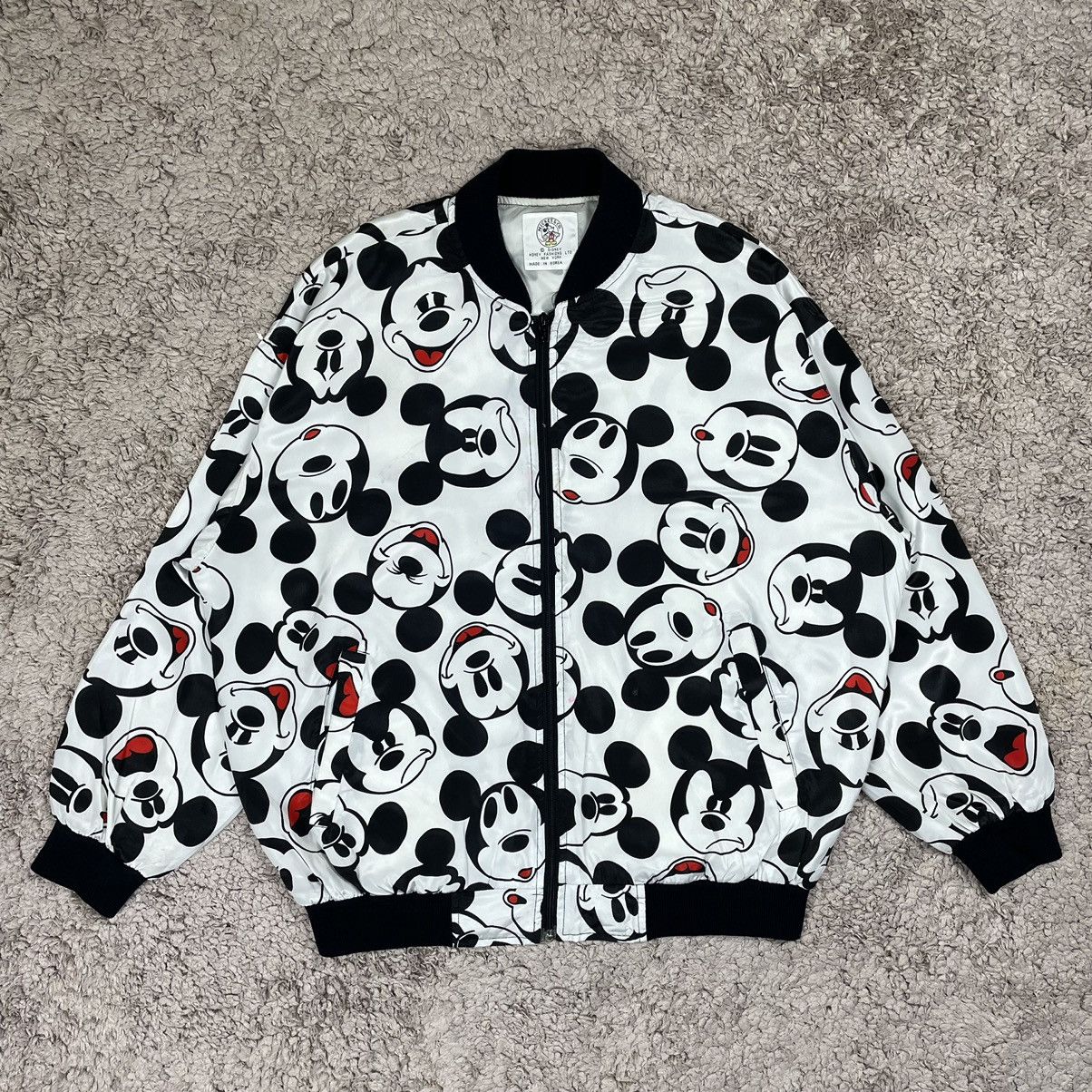 image of Mickey Mouse Emoji Fullprint Bomber Jacket in White, Men's (Size Large)
