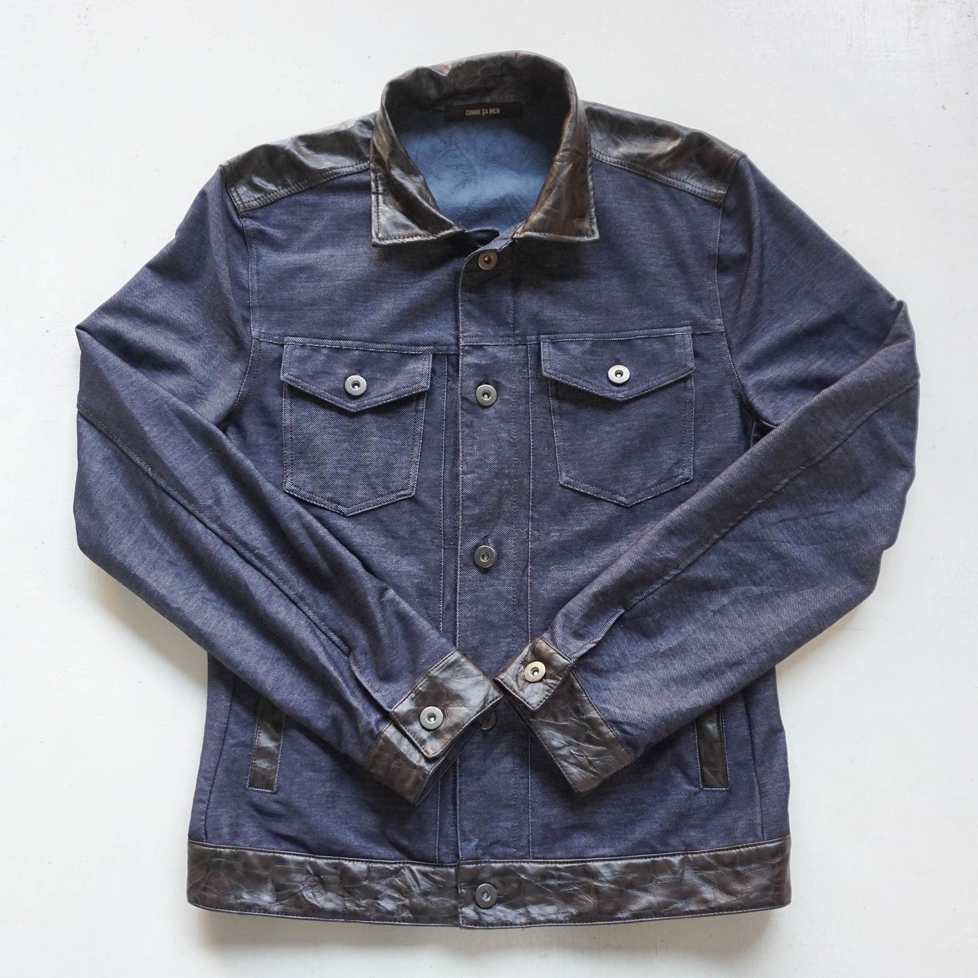 Comme Ca Ism COMME CA MEN Stretchy Denim & Faux Leather Soft Jacket Size US M / EU 48-50 / 2 - 1 Thumbnail